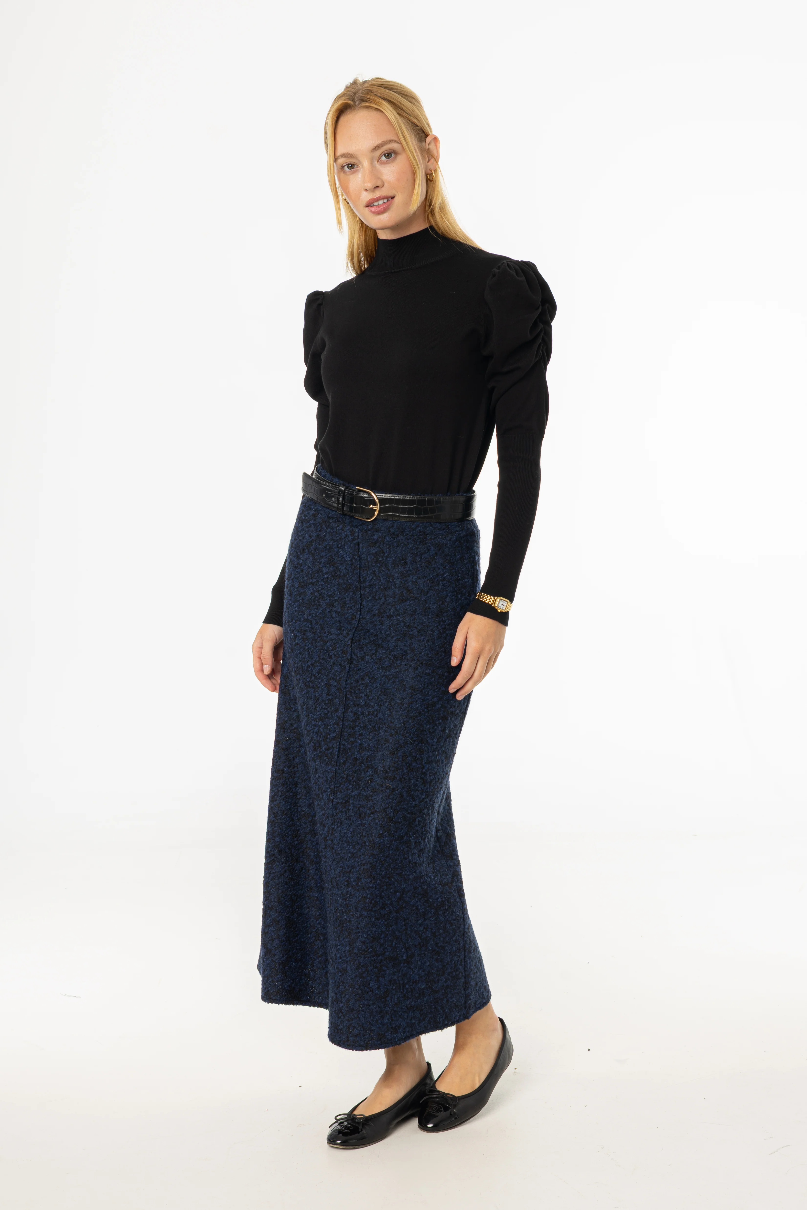 Blue Boucle Maxi Skirt - Image 2