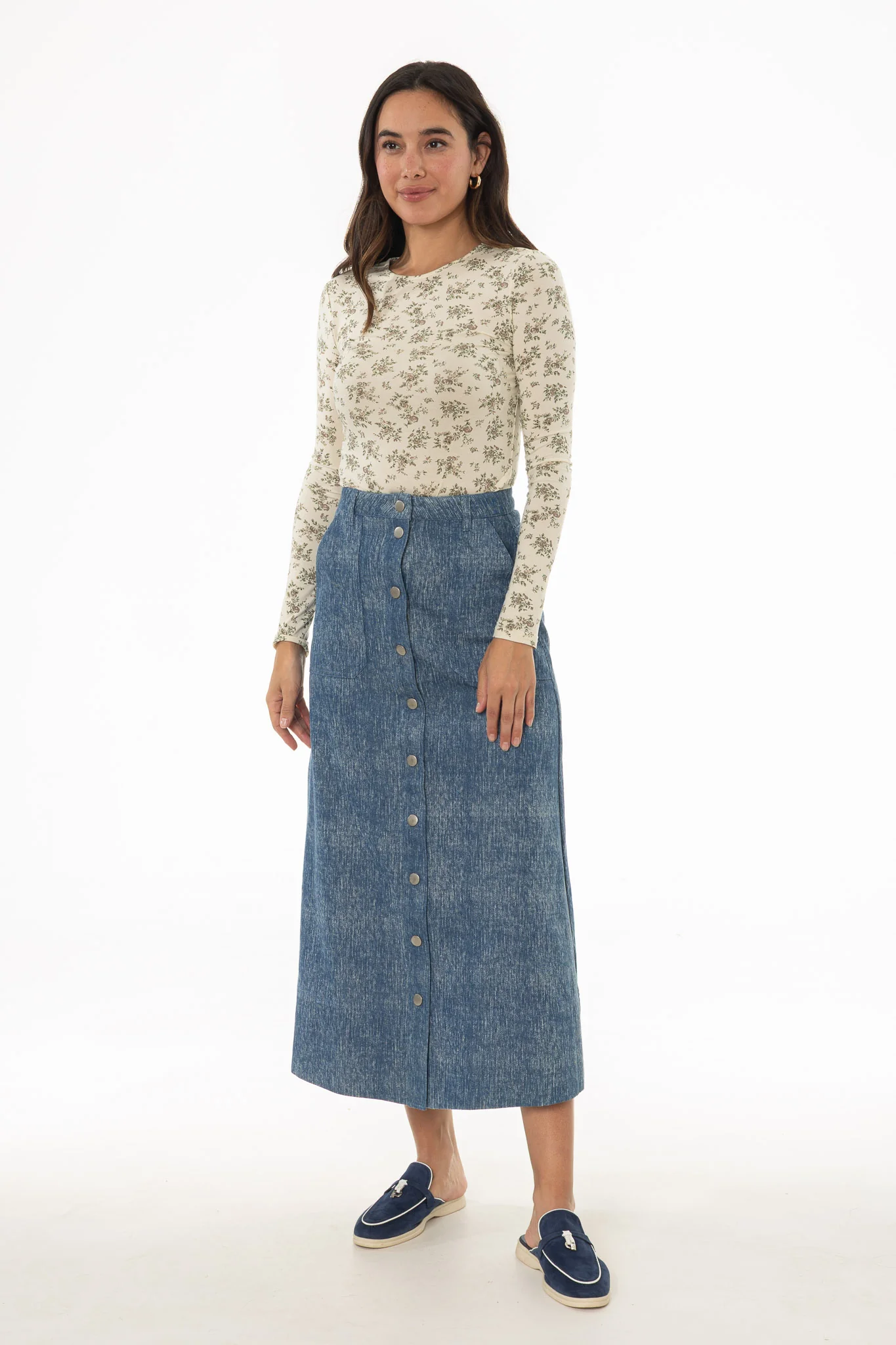 Blue Brushed Denim Maxi Skirt - Image 3