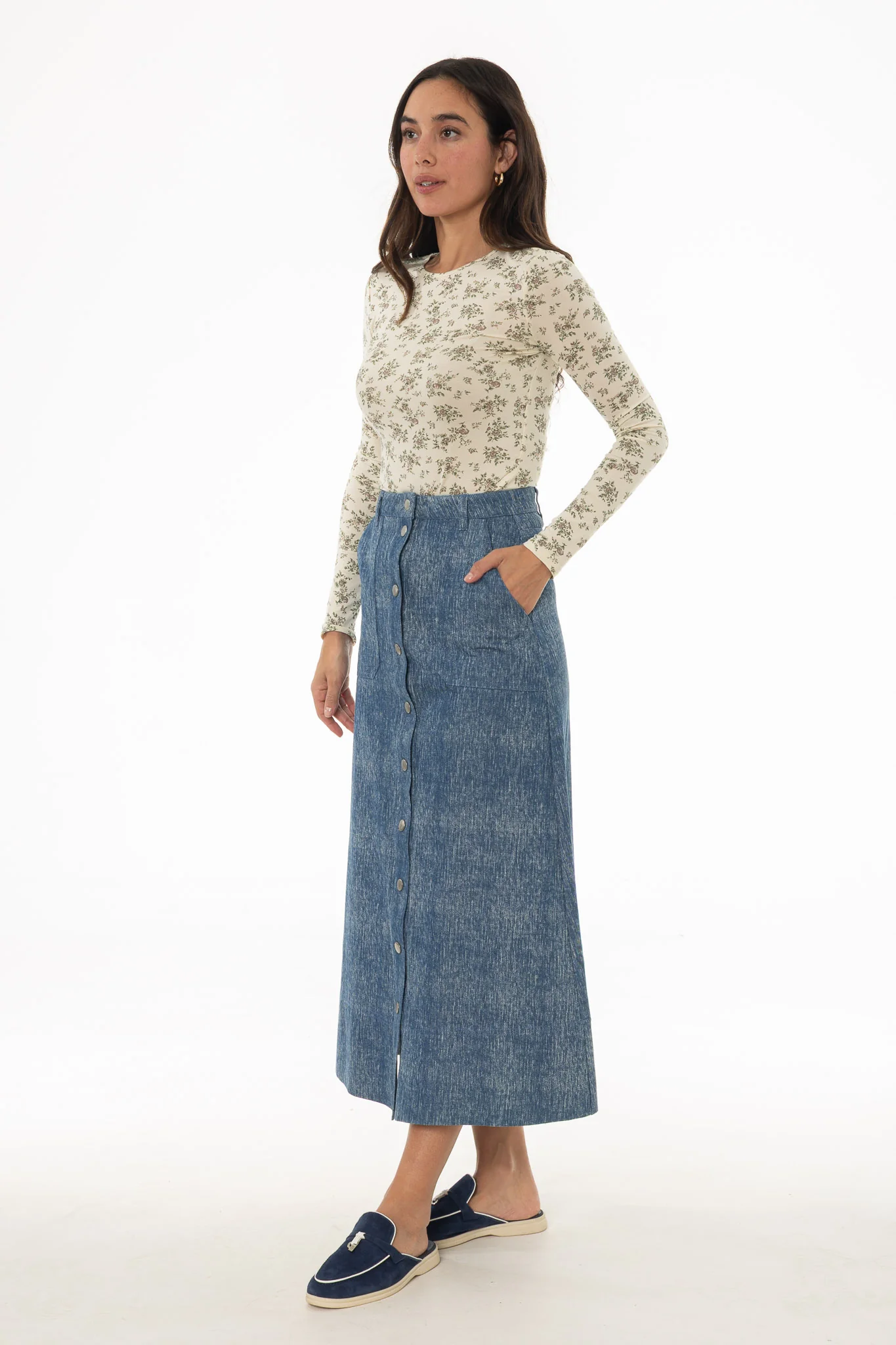 Blue Brushed Denim Maxi Skirt - Image 4