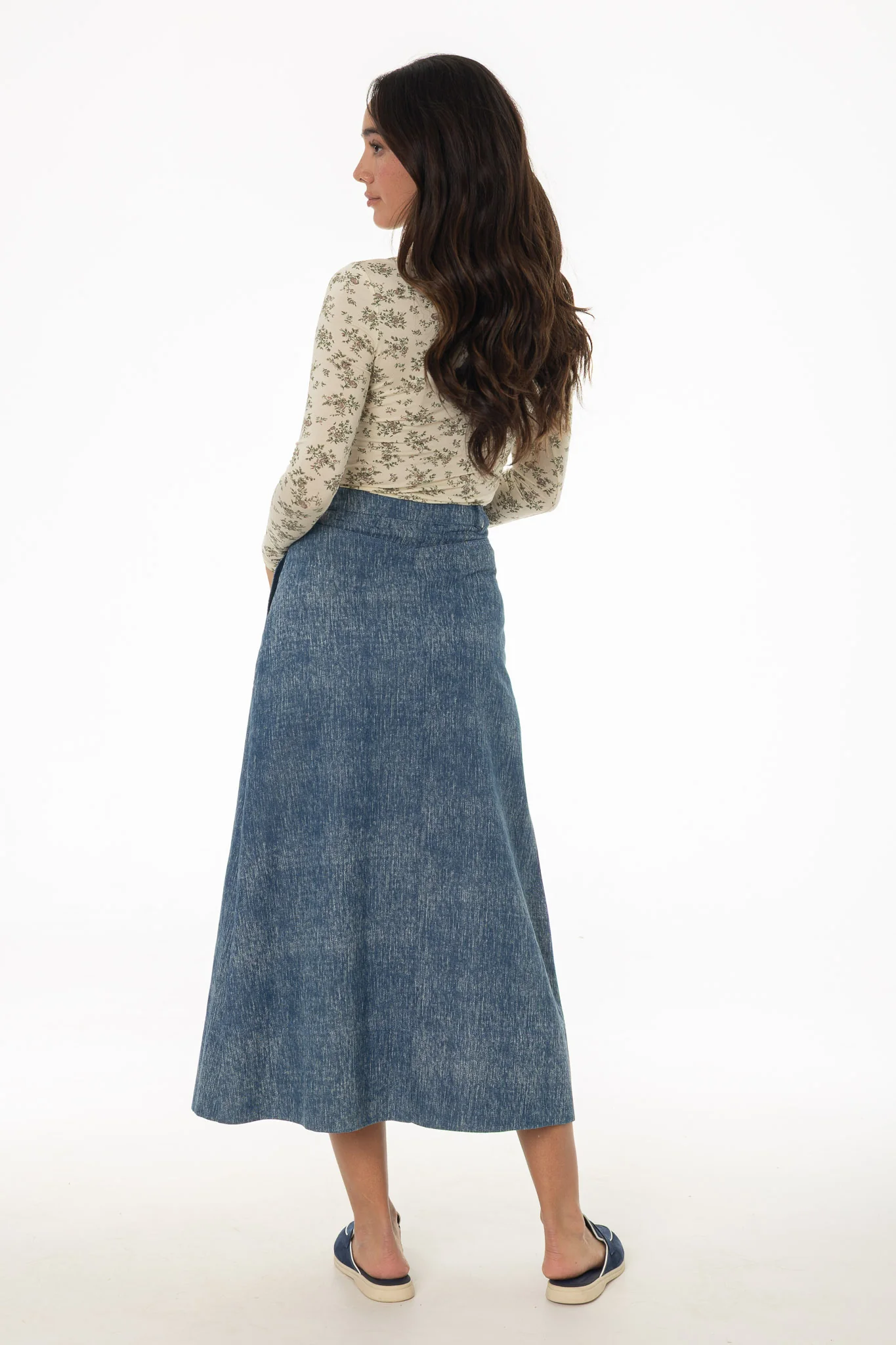 Blue Brushed Denim Maxi Skirt - Image 5