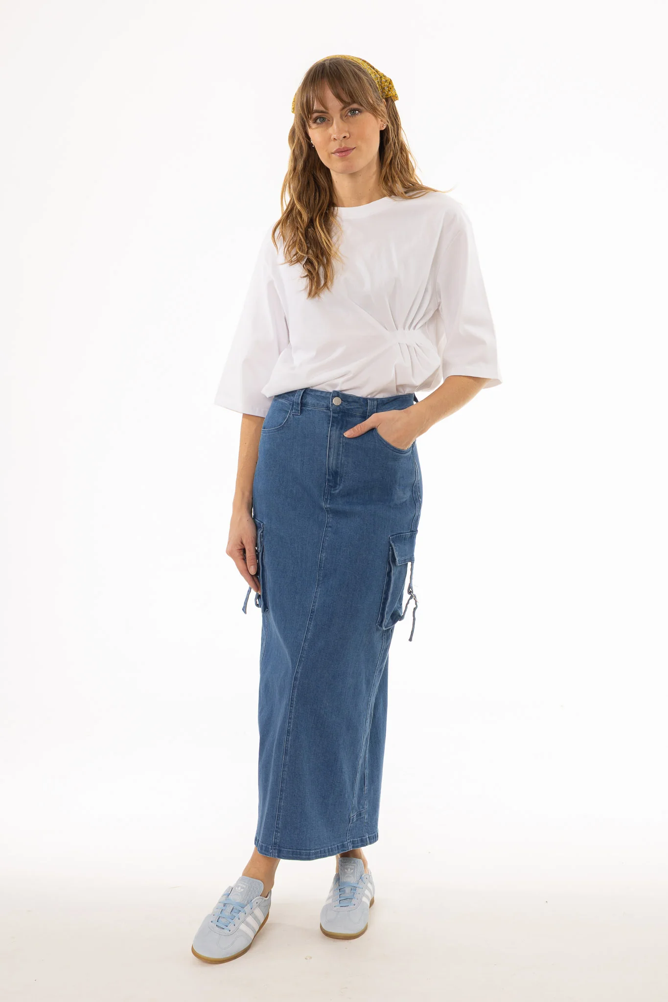 Blue Cargo Denim Maxi Skirt - Image 3