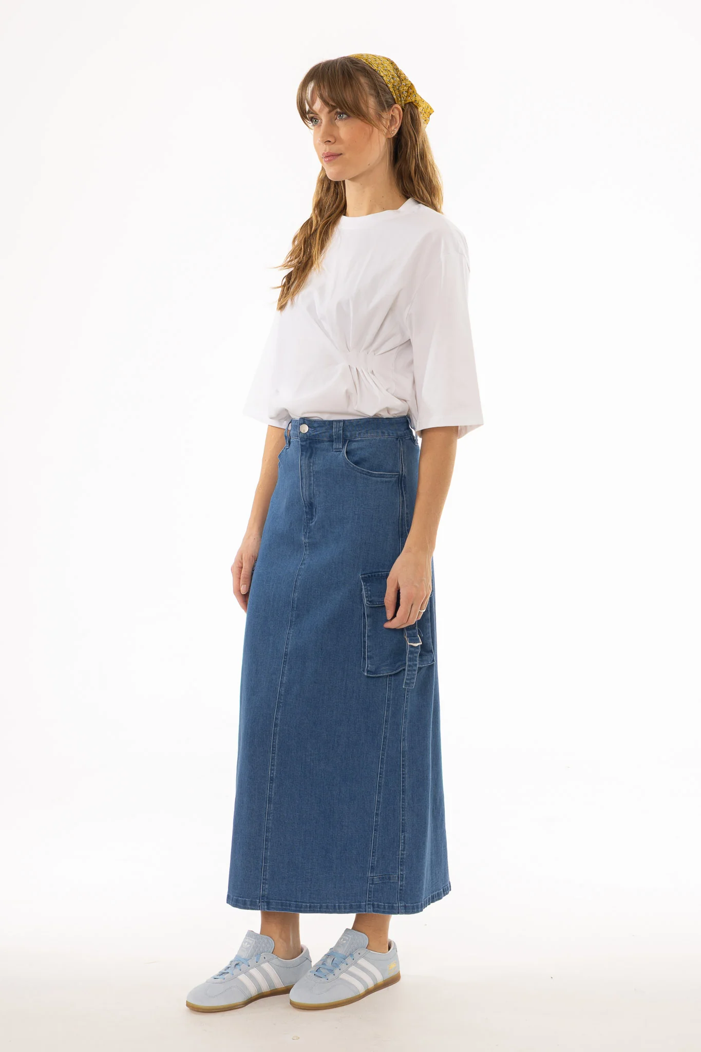Blue Cargo Denim Maxi Skirt - Image 4