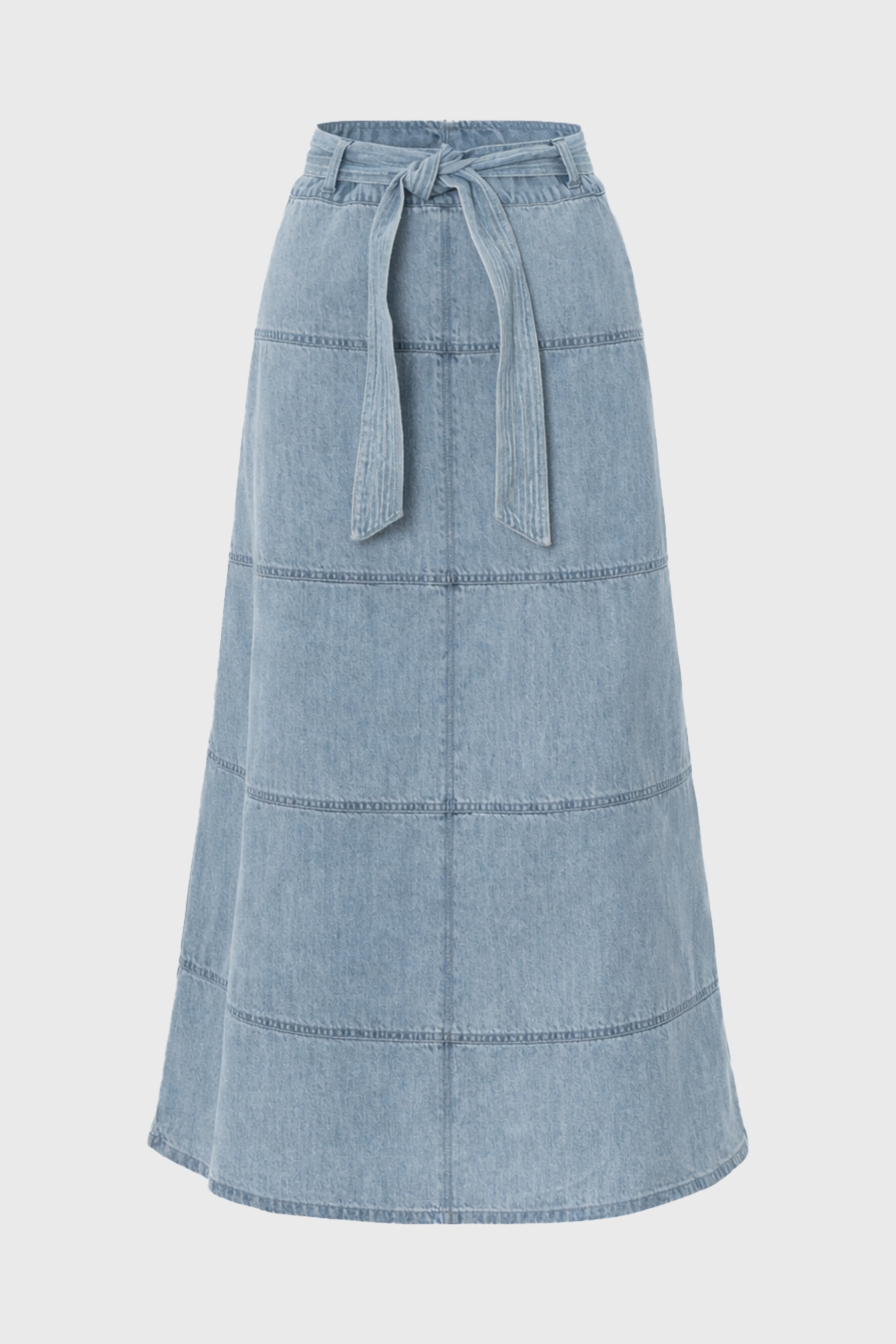 Blue Denim Belted A-Line Maxi Skirt - Image 6