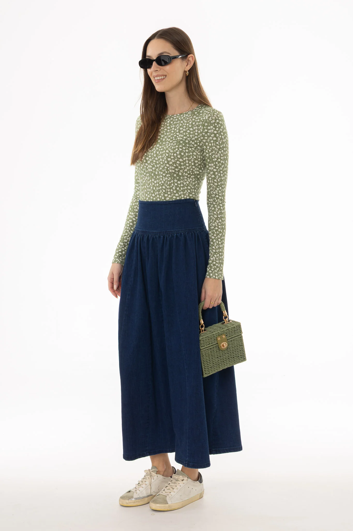 Blue Denim Gathered Maxi Skirt - Image 3