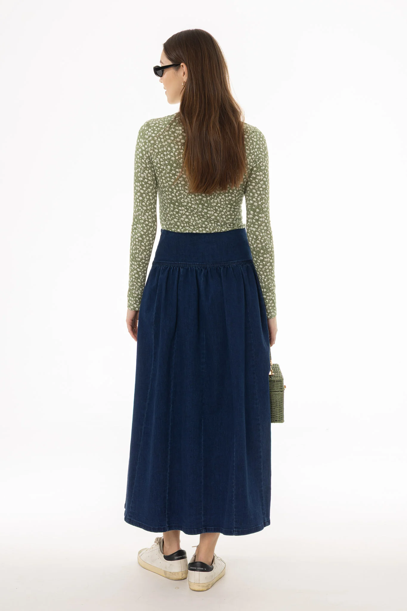 Blue Denim Gathered Maxi Skirt - Image 4