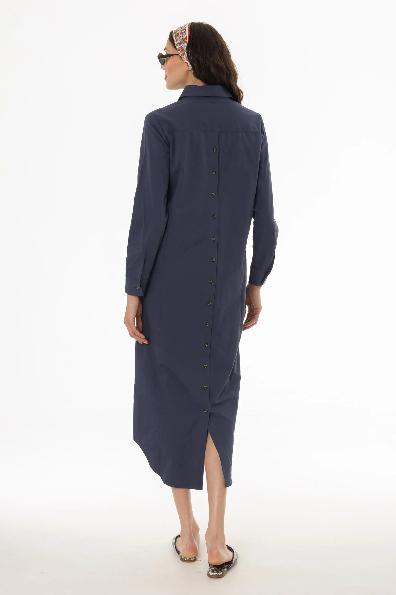 Blue Double Button Maxi Shirt Dress - Image 4