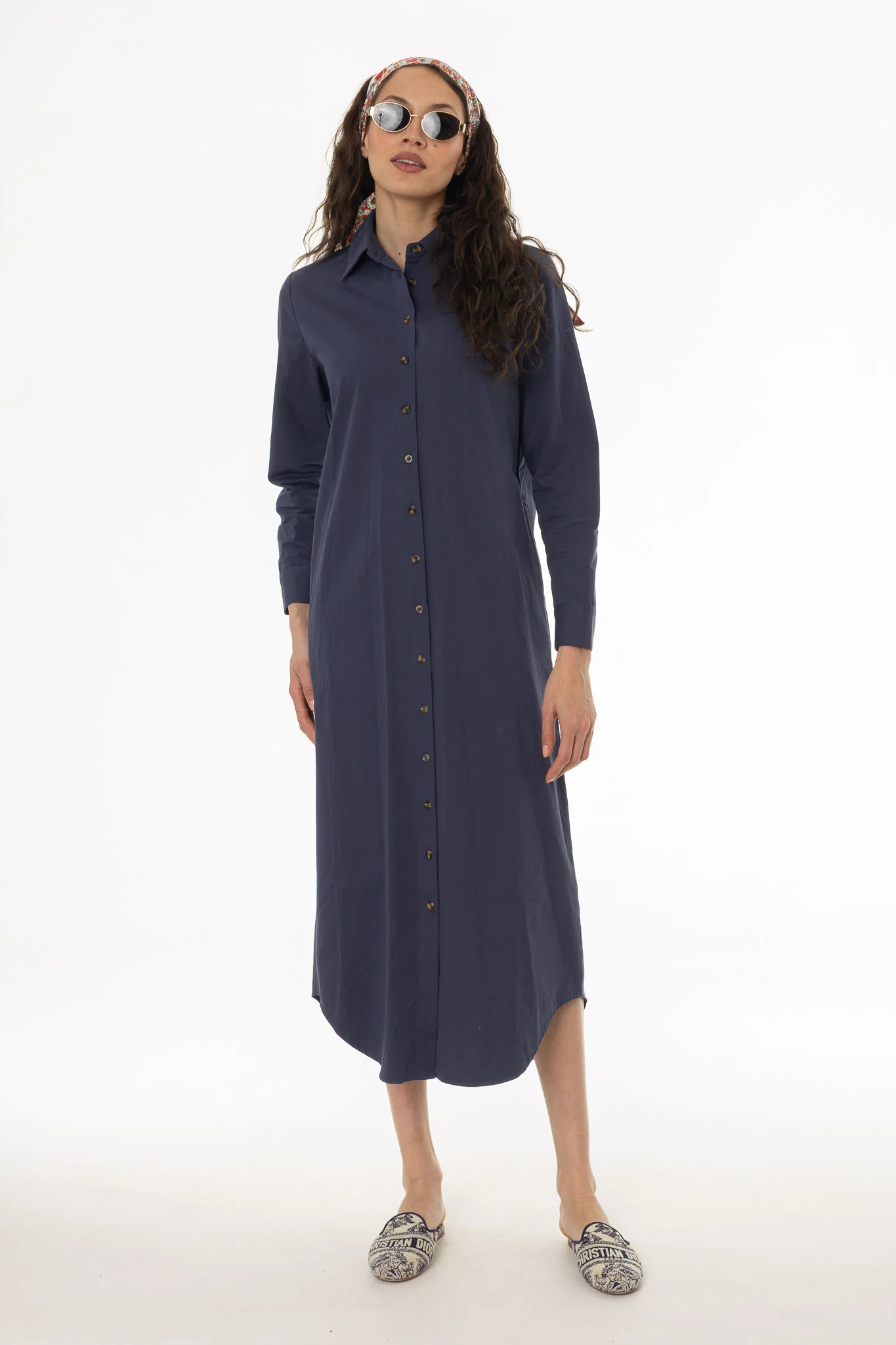 Blue Double Button Maxi Shirt Dress - Image 5