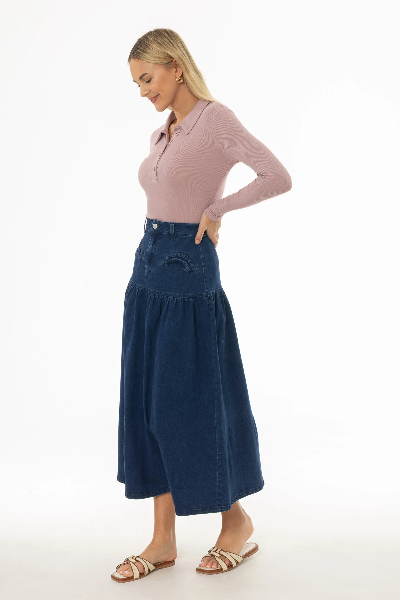 Blue Drop Waist Denim Skirt - Image 4