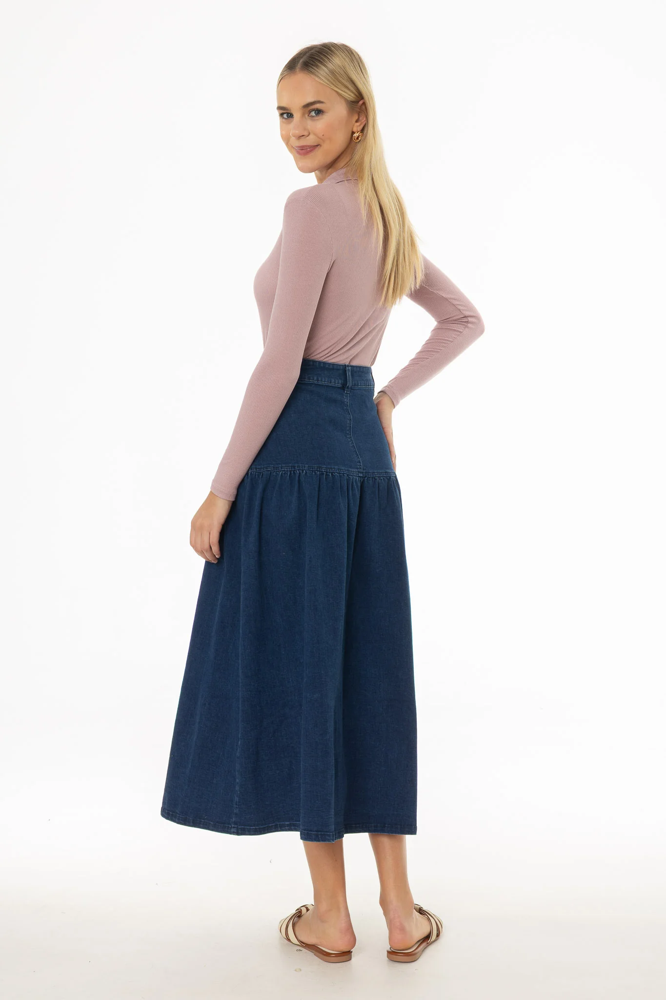 Blue Drop Waist Denim Skirt - Image 5