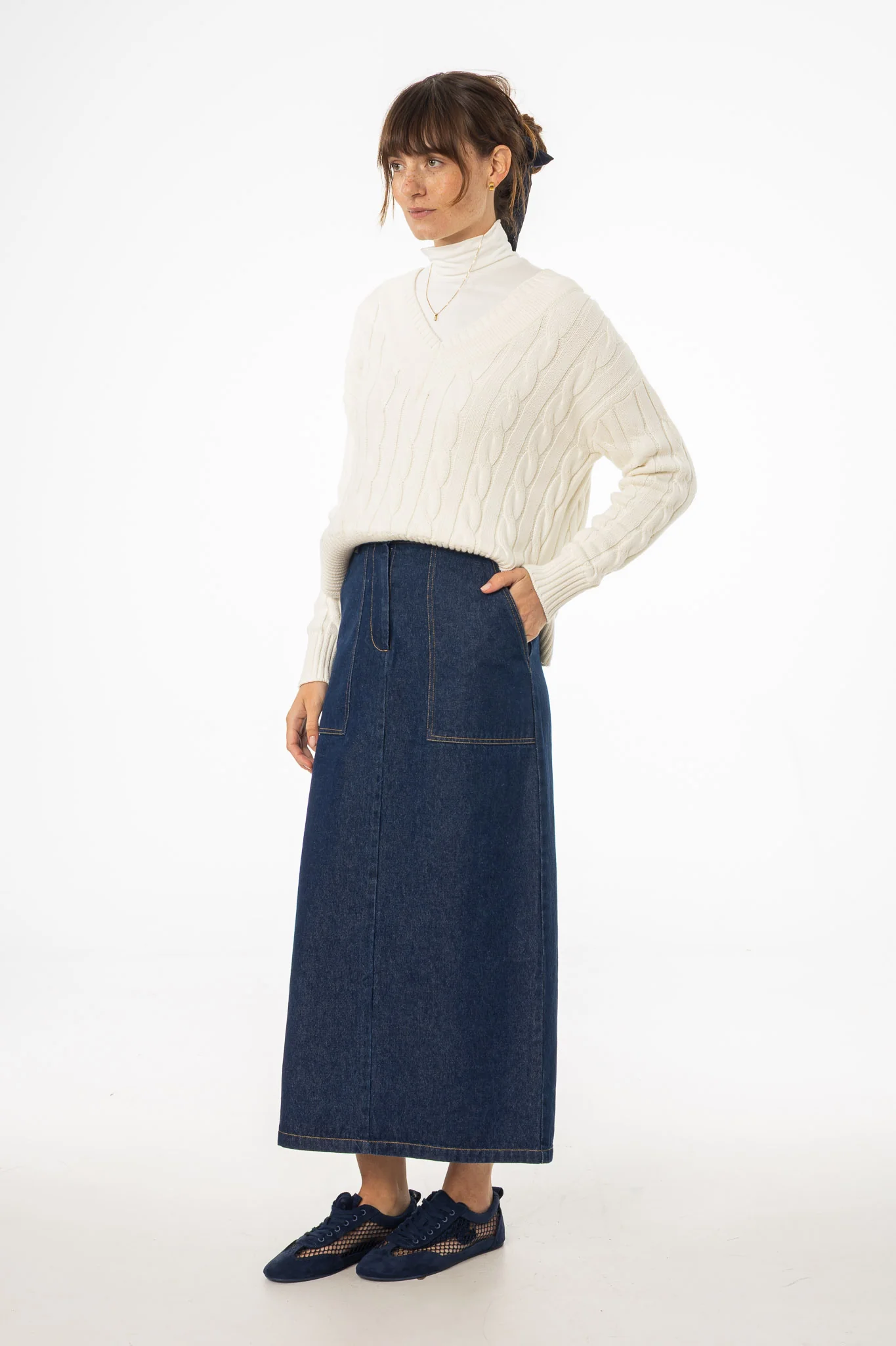 Blue Exposed Pocket Denim Skirt - Image 2