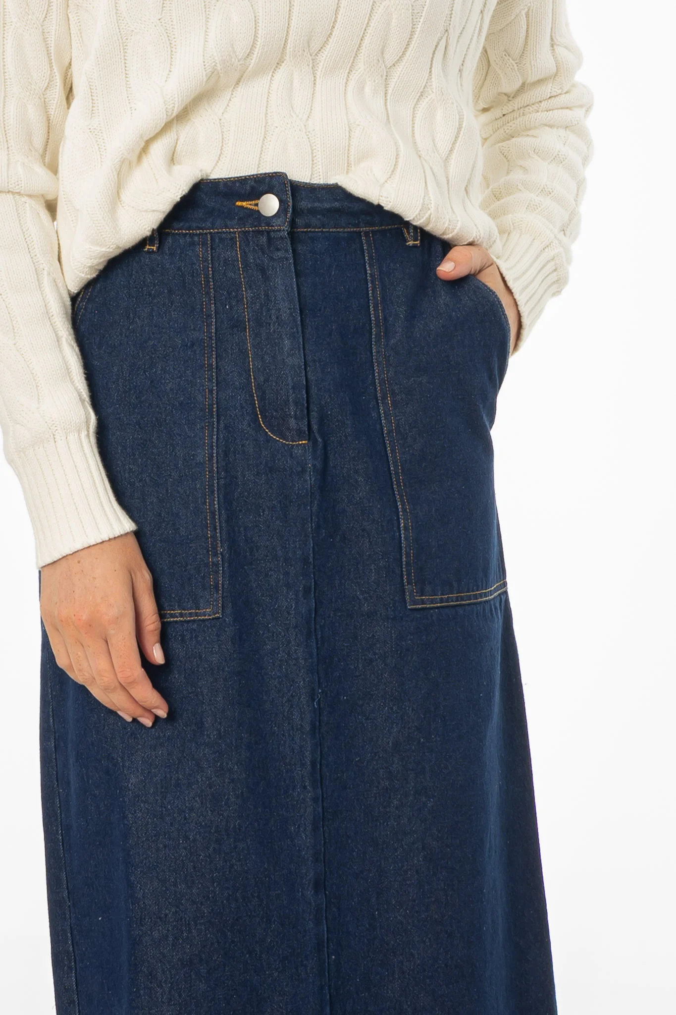 Blue Exposed Pocket Denim Skirt - Image 3