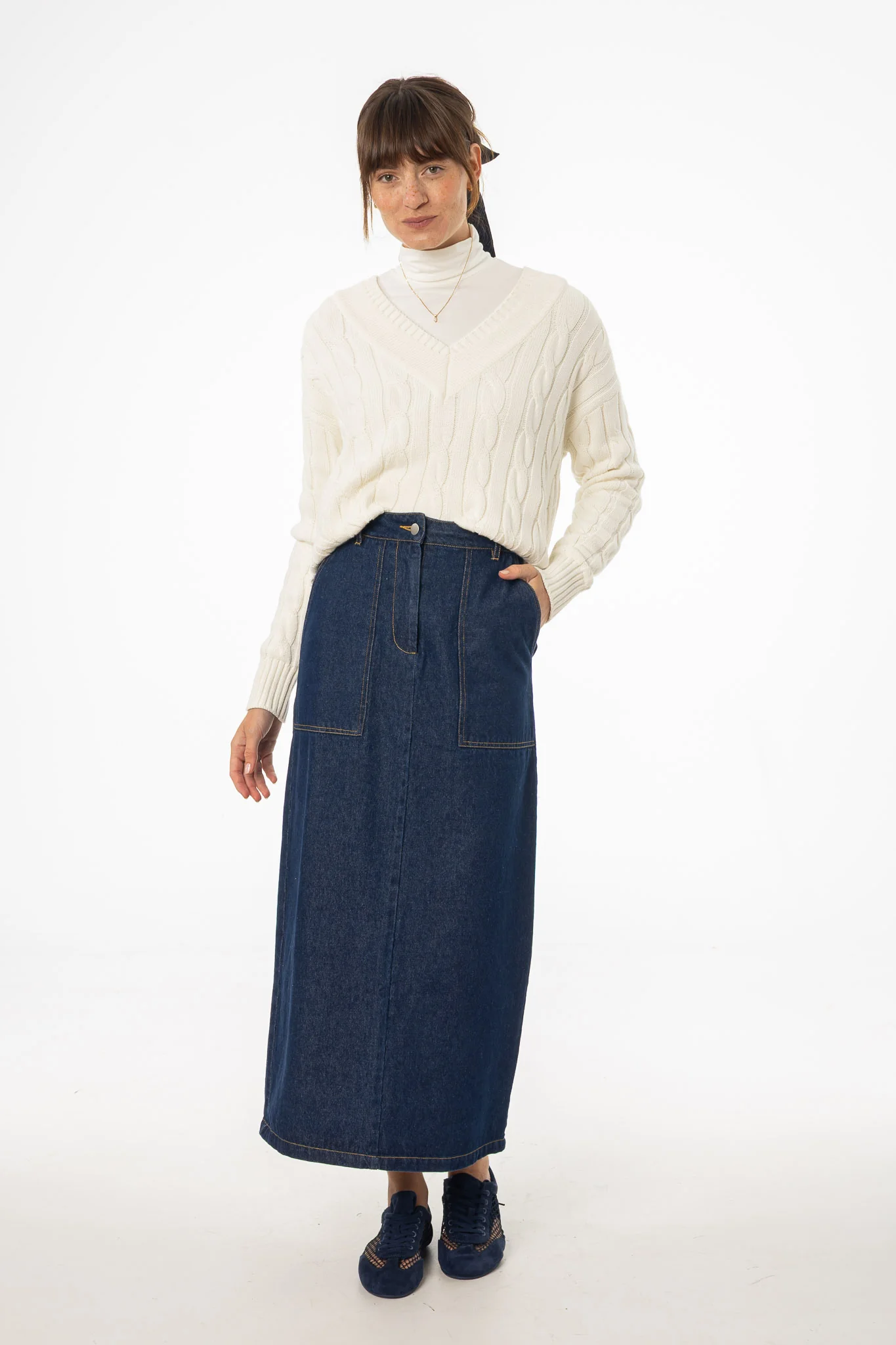 Blue Exposed Pocket Denim Skirt - Image 5