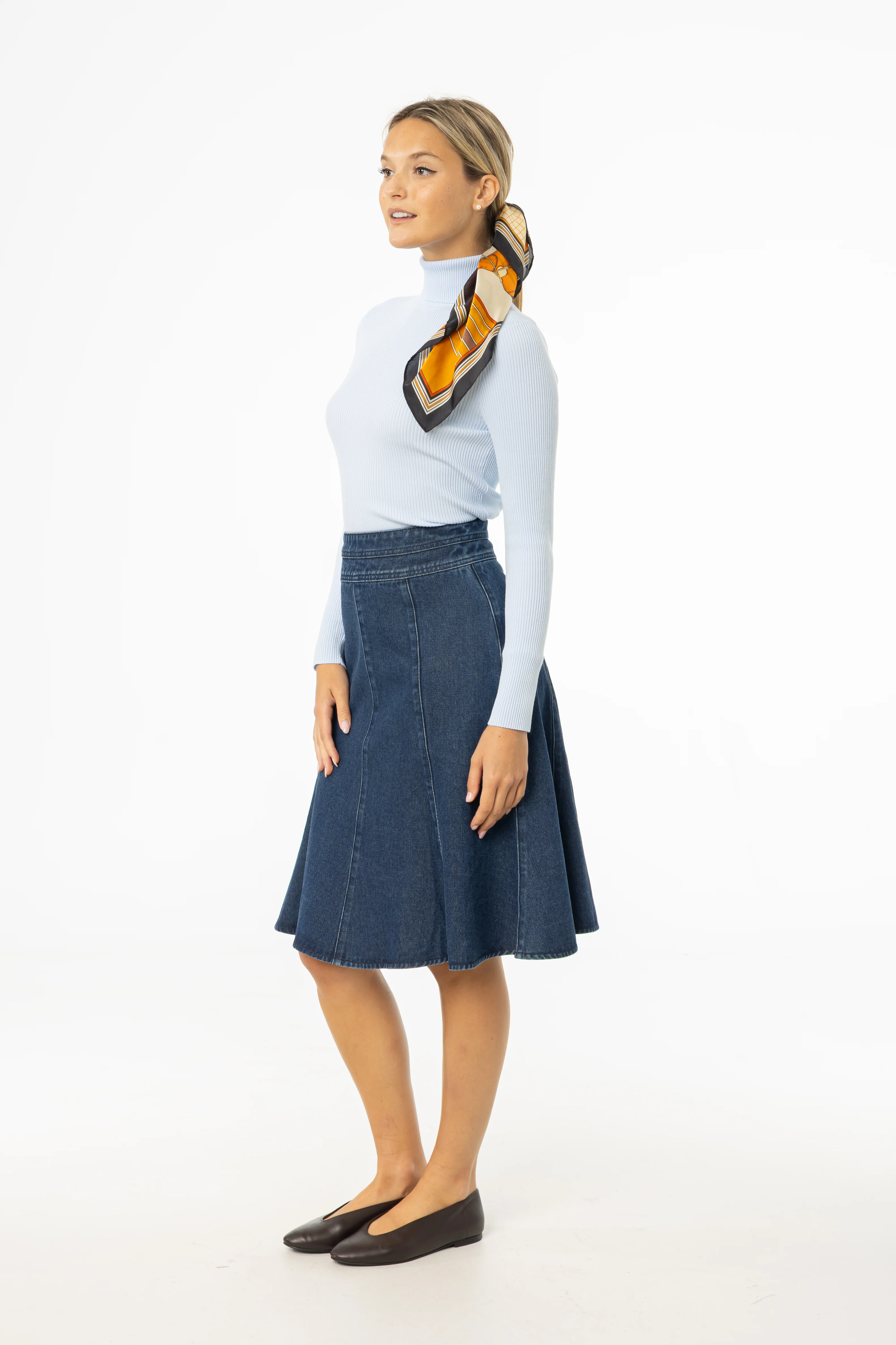 Blue Flared Denim Skirt - Image 2