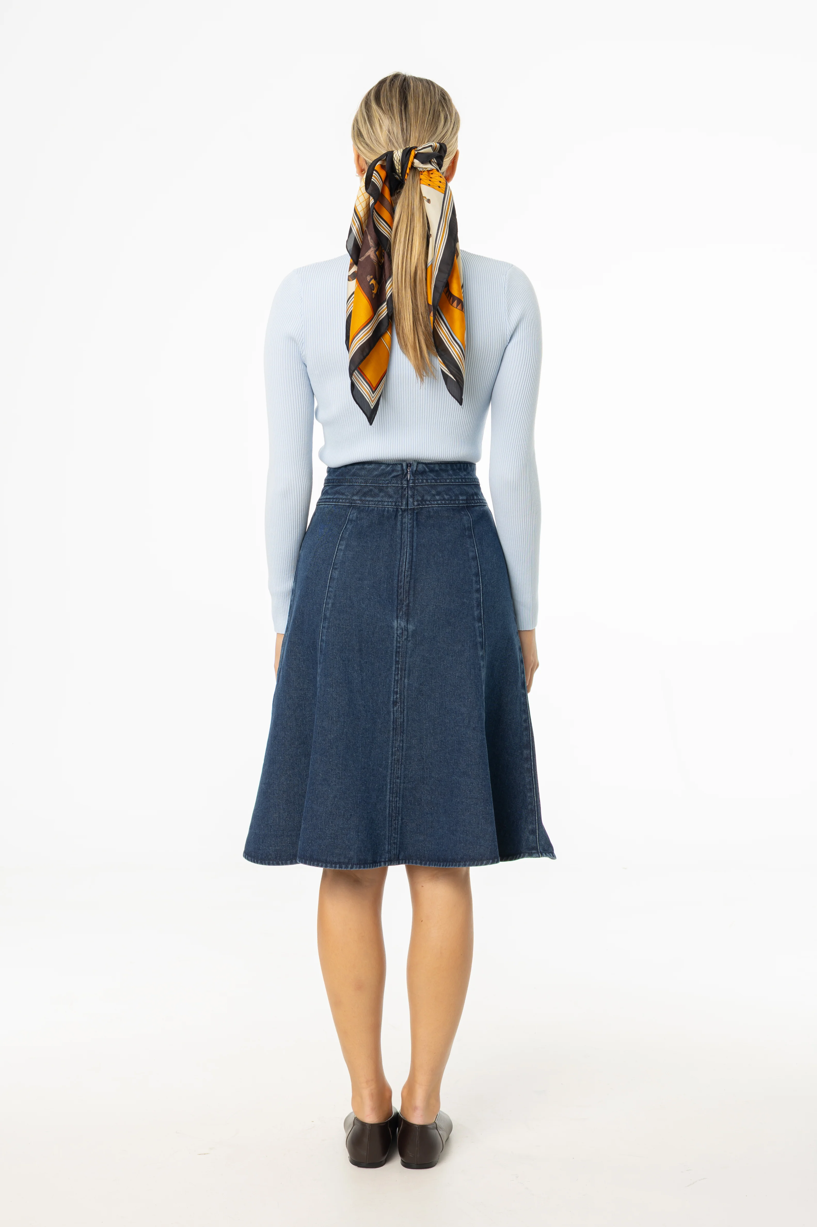 Blue Flared Denim Skirt - Image 3
