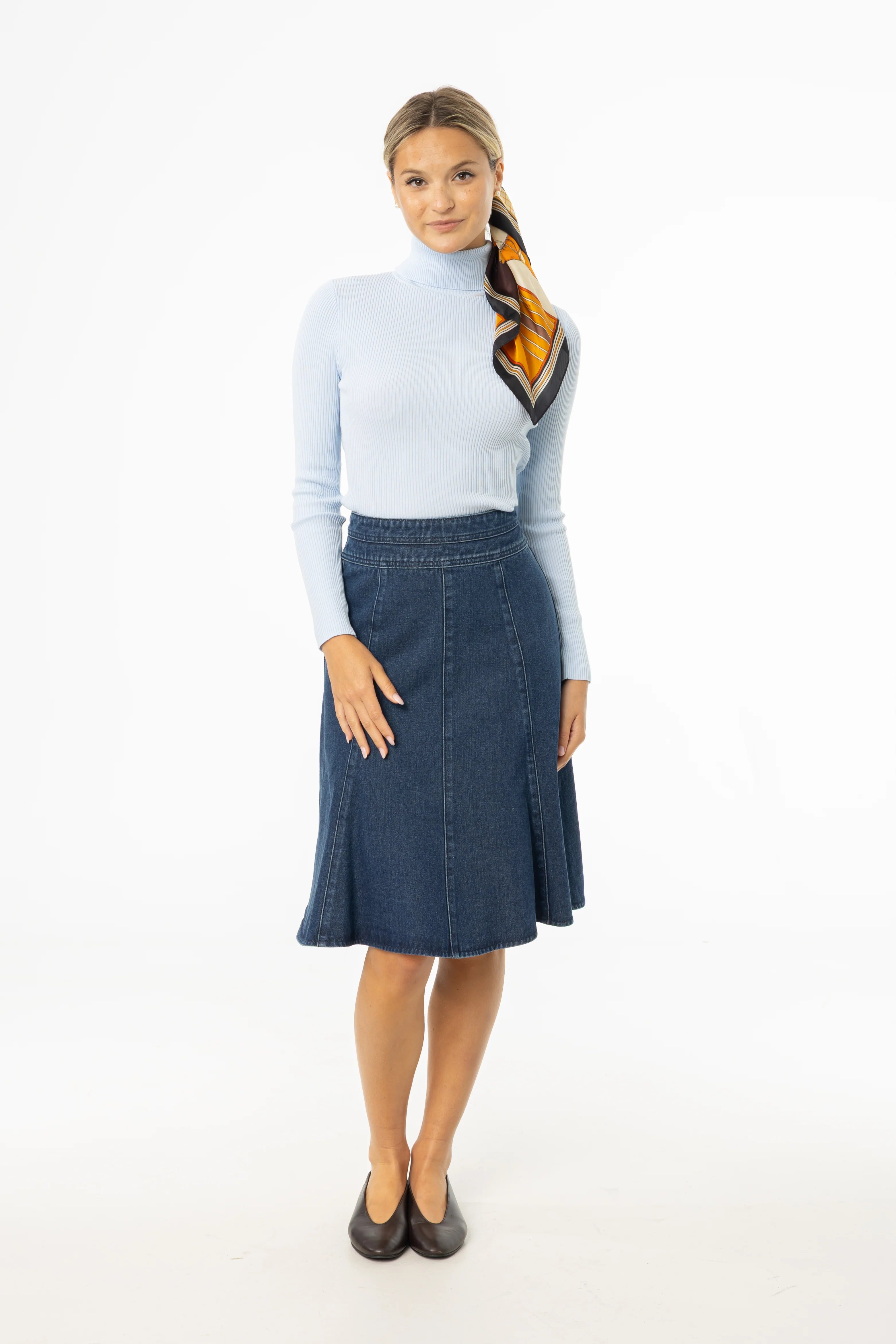 Blue Flared Denim Skirt - Image 4