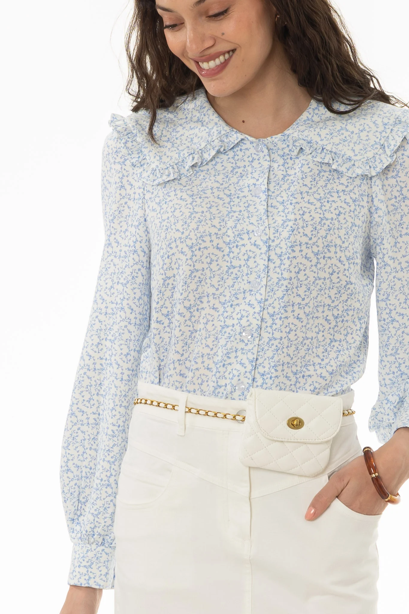 Blue Floral Peter Pan Blouse