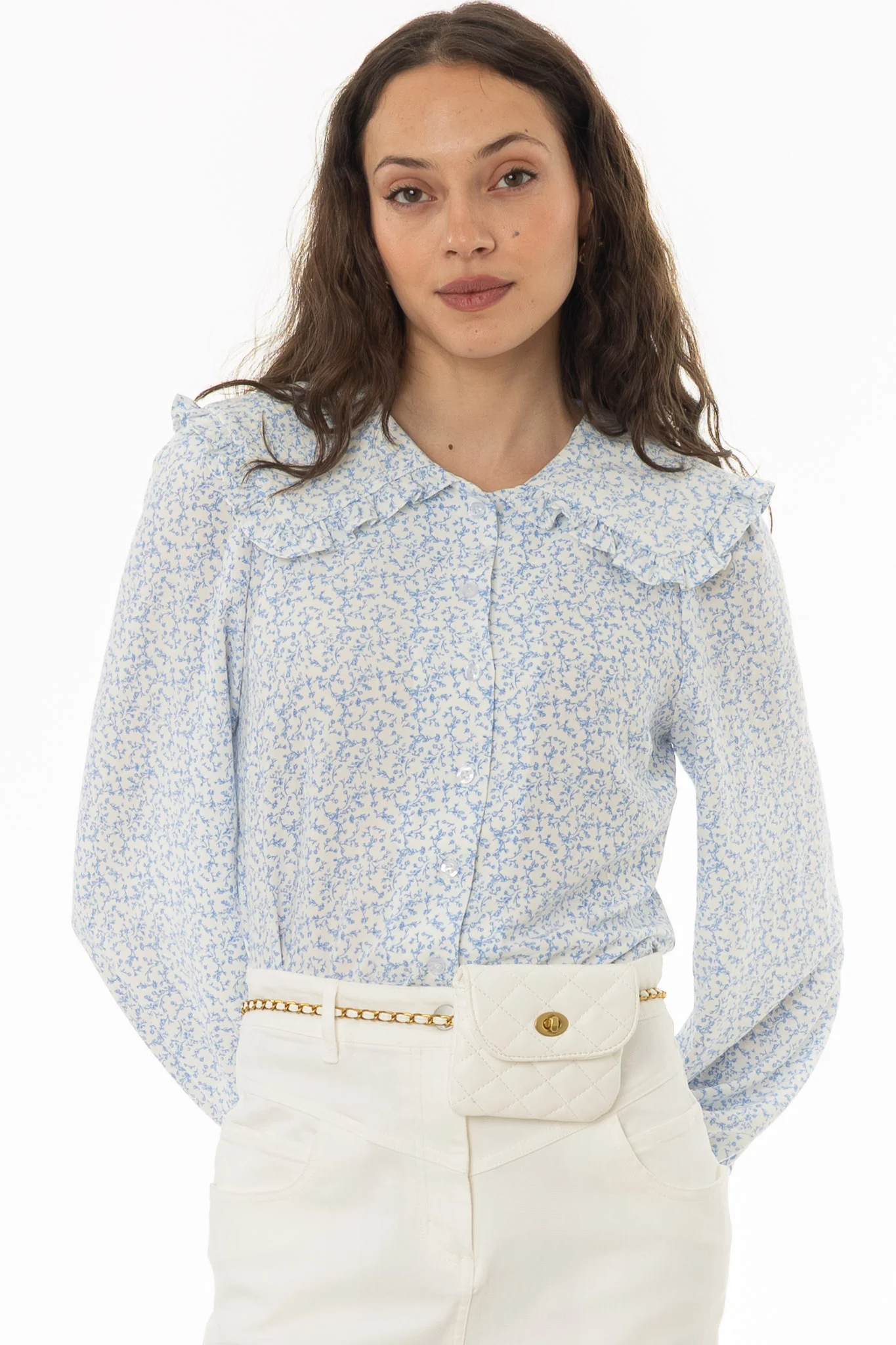 Blue Floral Peter Pan Blouse - Image 2
