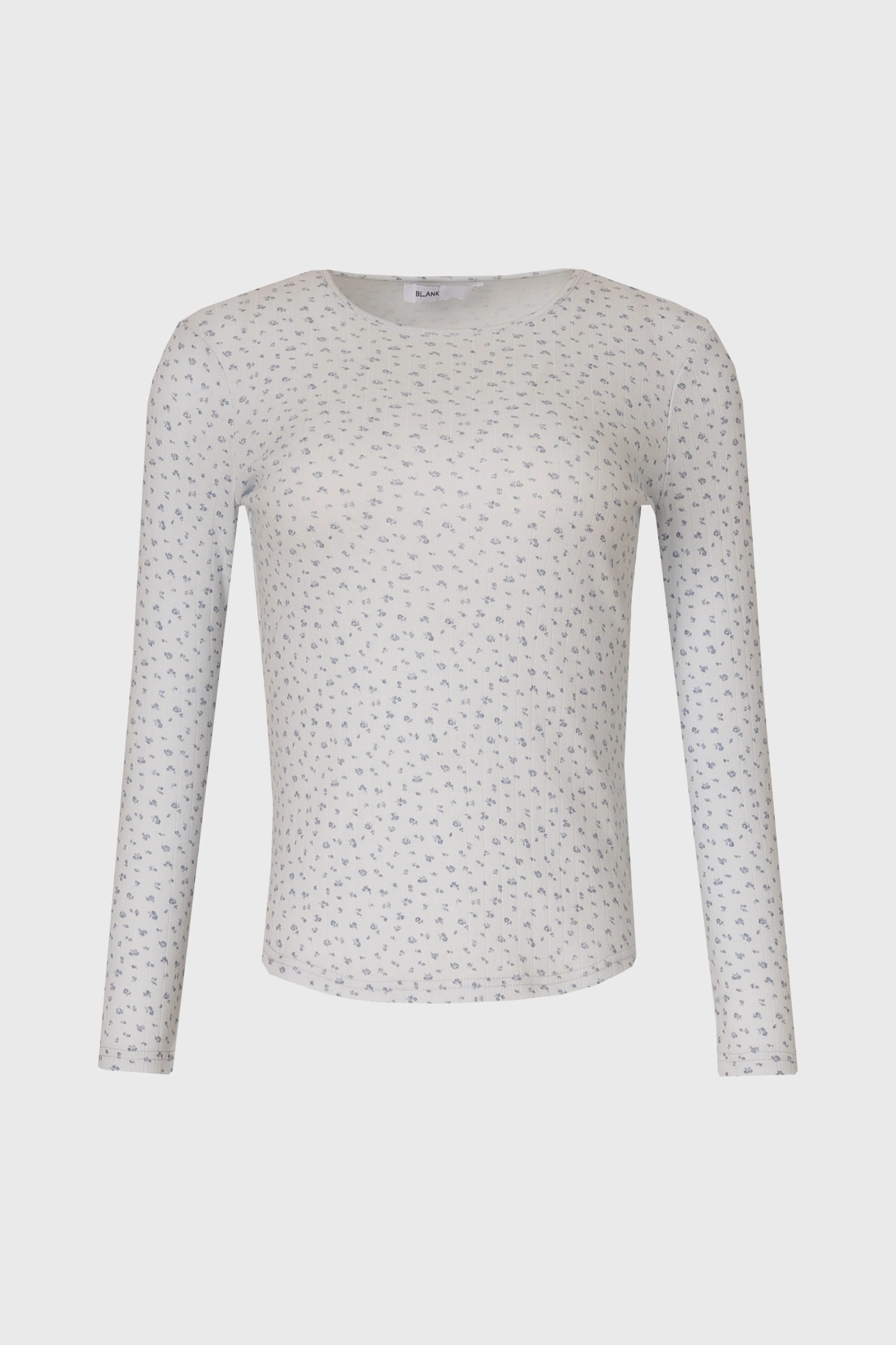 Blue Floral Printed Pointelle T-Shirt - Image 6