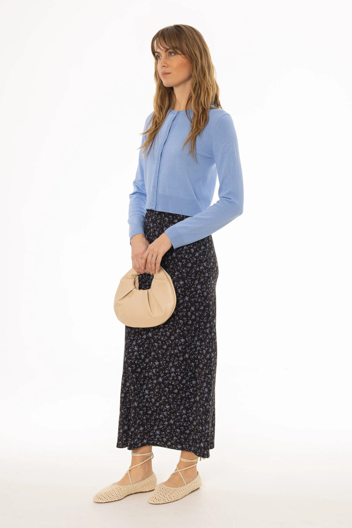 Blue Floral Printed Slip Skirt - Image 4