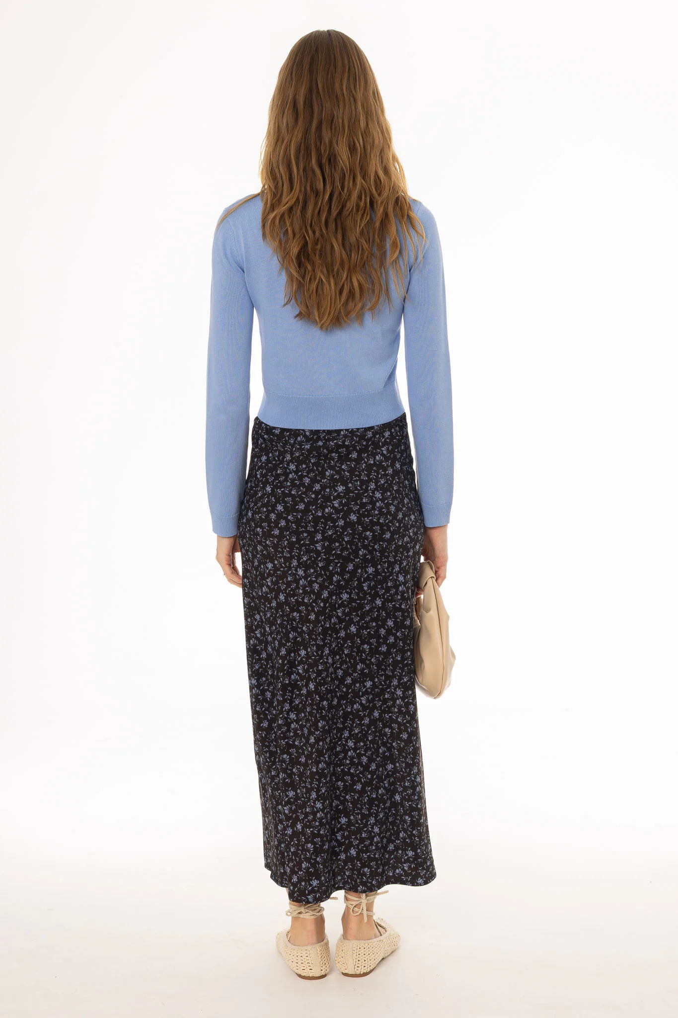 Blue Floral Printed Slip Skirt - Image 5