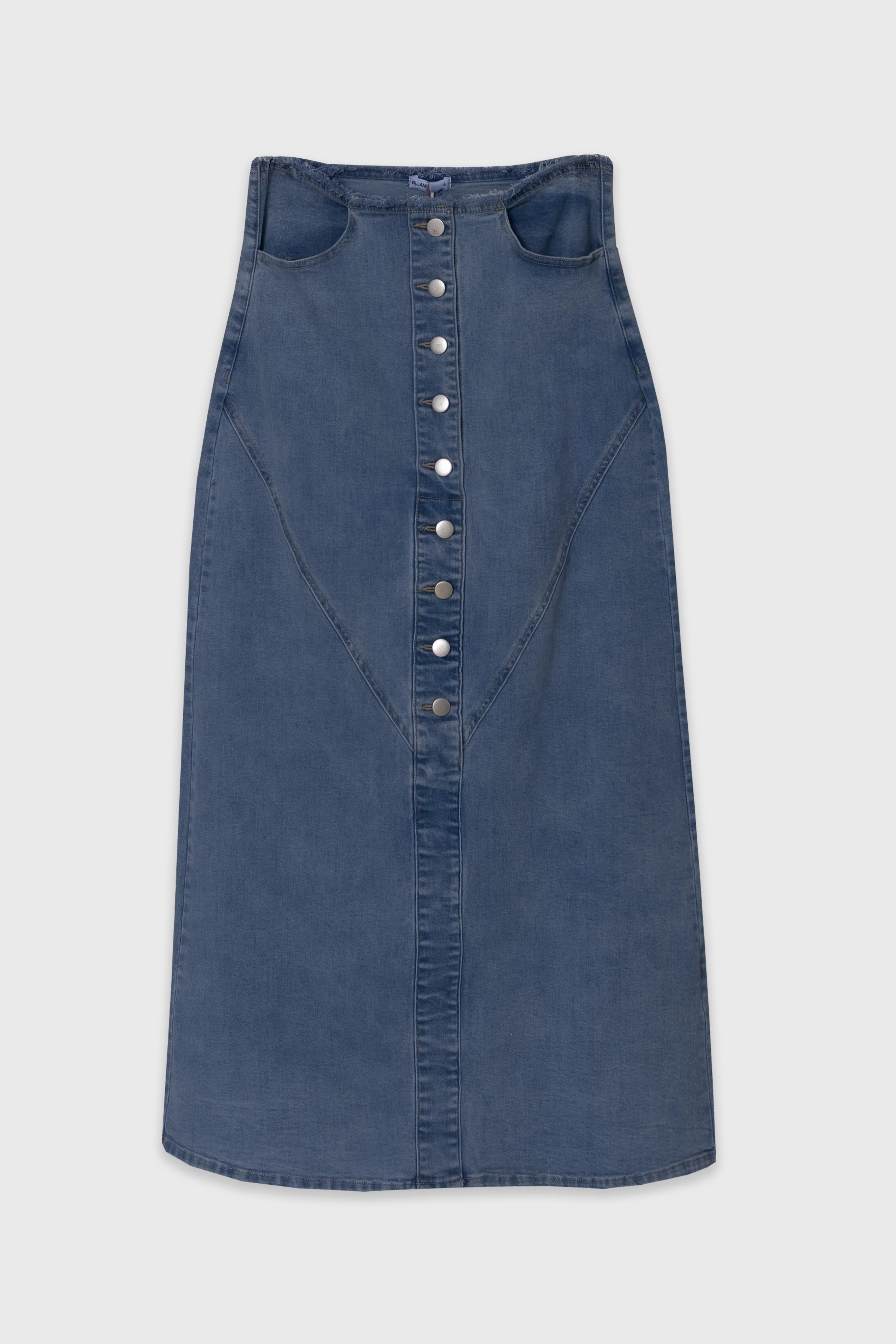 Blue Fringe Button Denim Maxi Skirt - Image 6