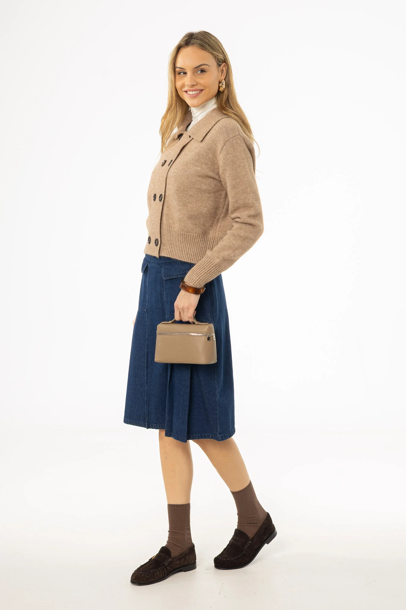 Blue Half Pleat Cargo Denim Skirt - Image 3