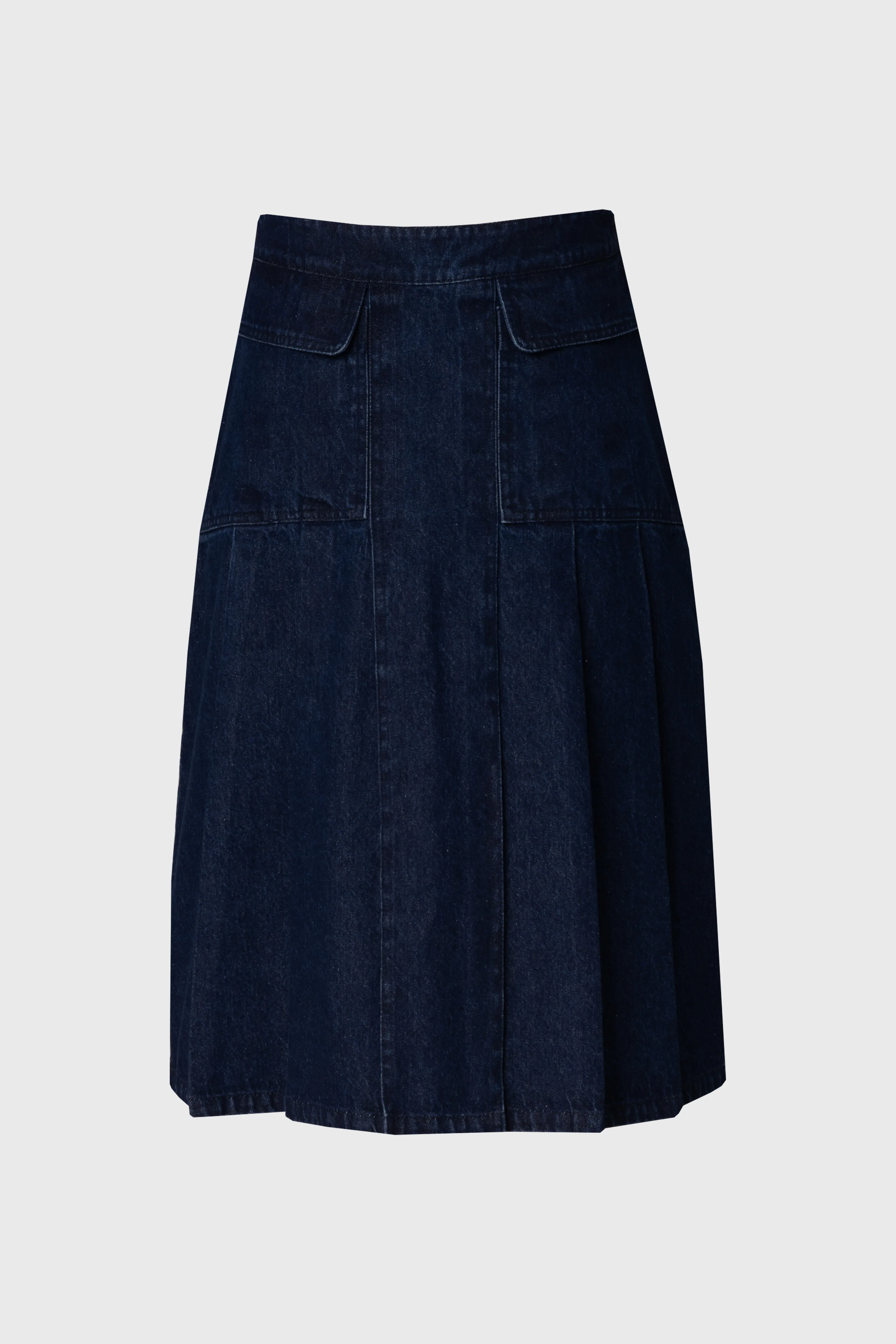 Blue Half Pleat Cargo Denim Skirt - Image 6