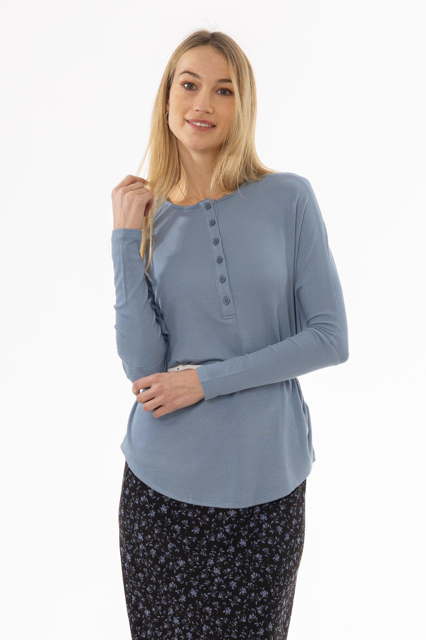 Blue Henley Dolman T-Shirt - Image 2