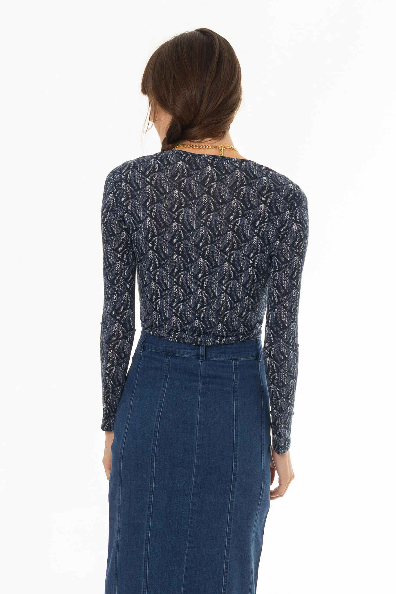 Blue Leaf Printed T-Shirt - Image 3