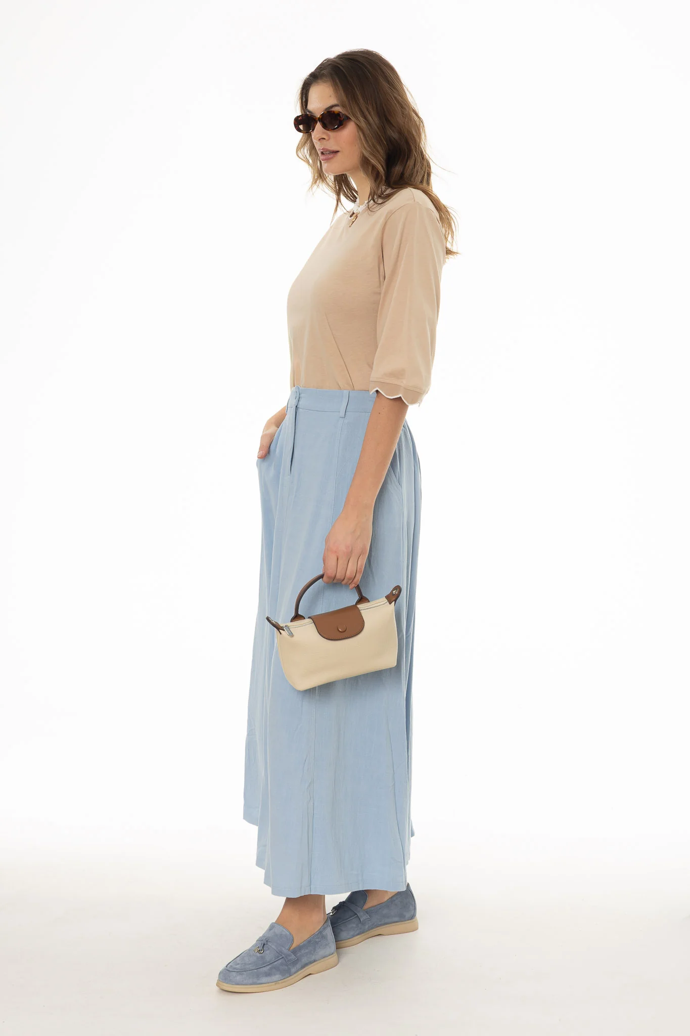 Blue Paneled Linen Feel Maxi Skirt - Image 2
