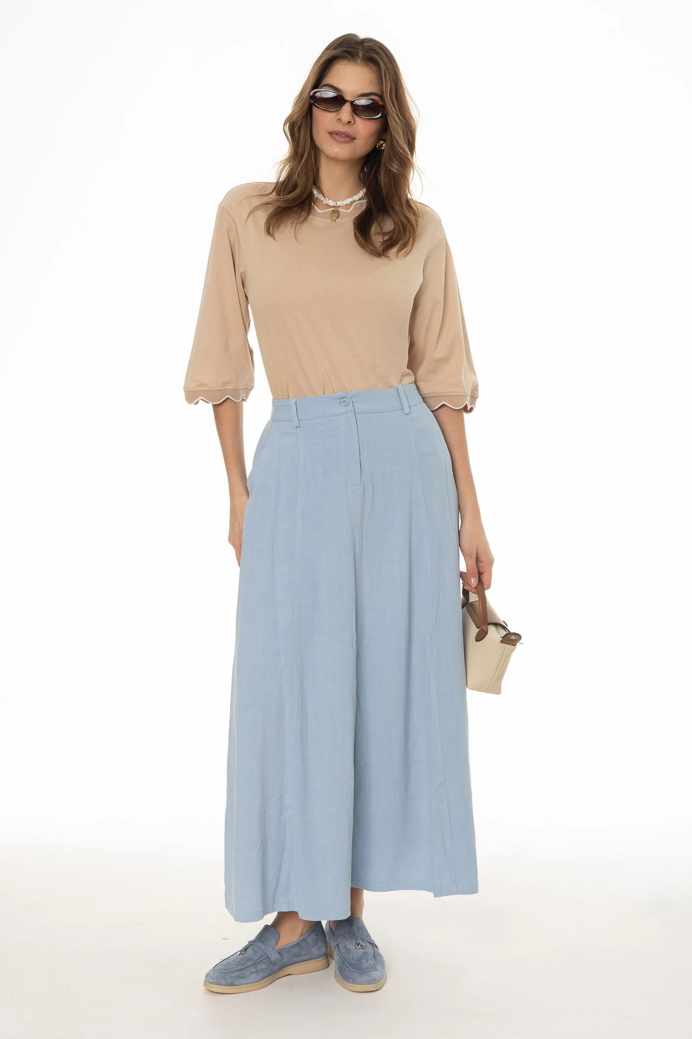 Blue Paneled Linen Feel Maxi Skirt - Image 5