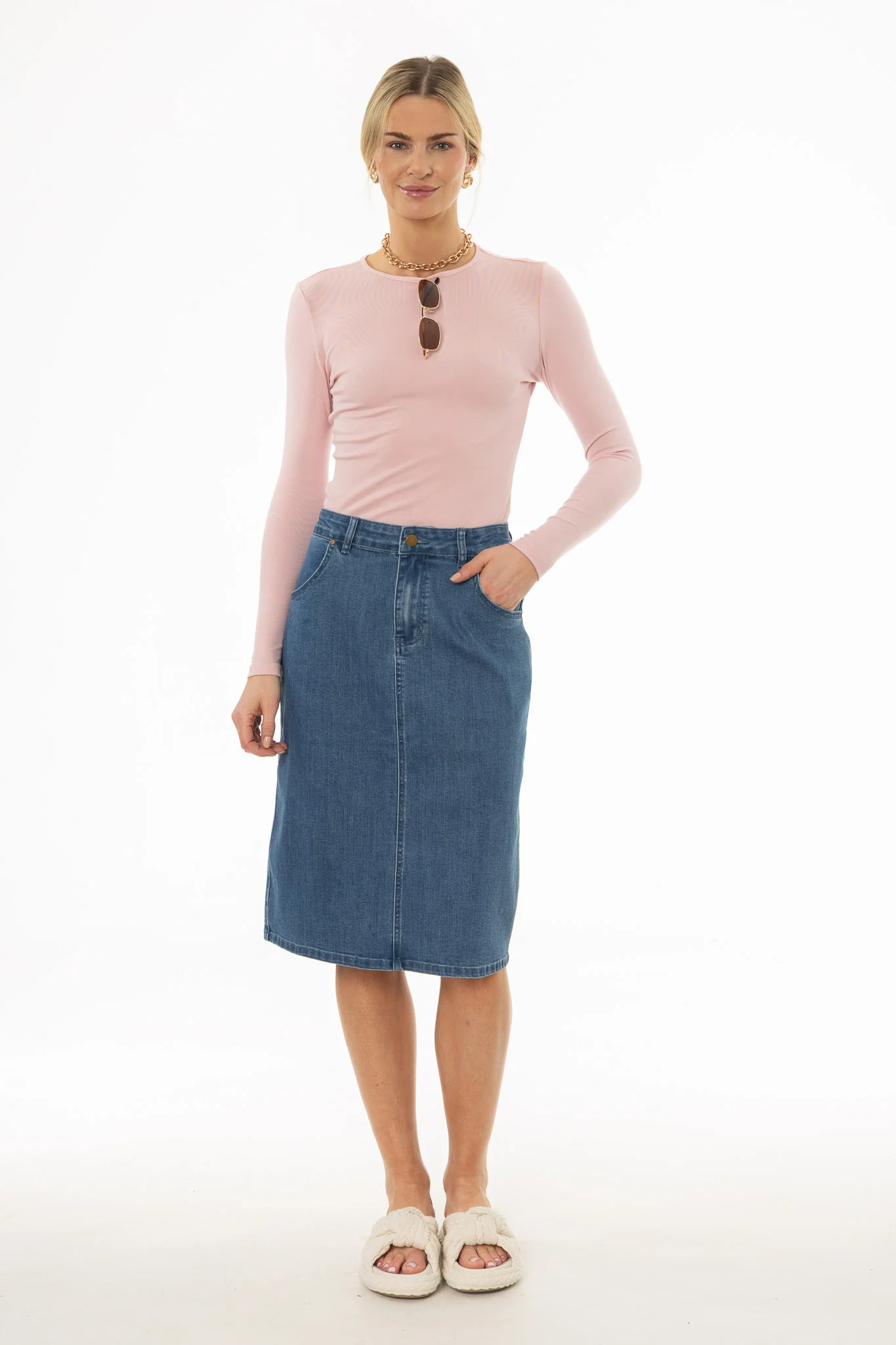 Blue Pencil Denim Skirt - Image 5