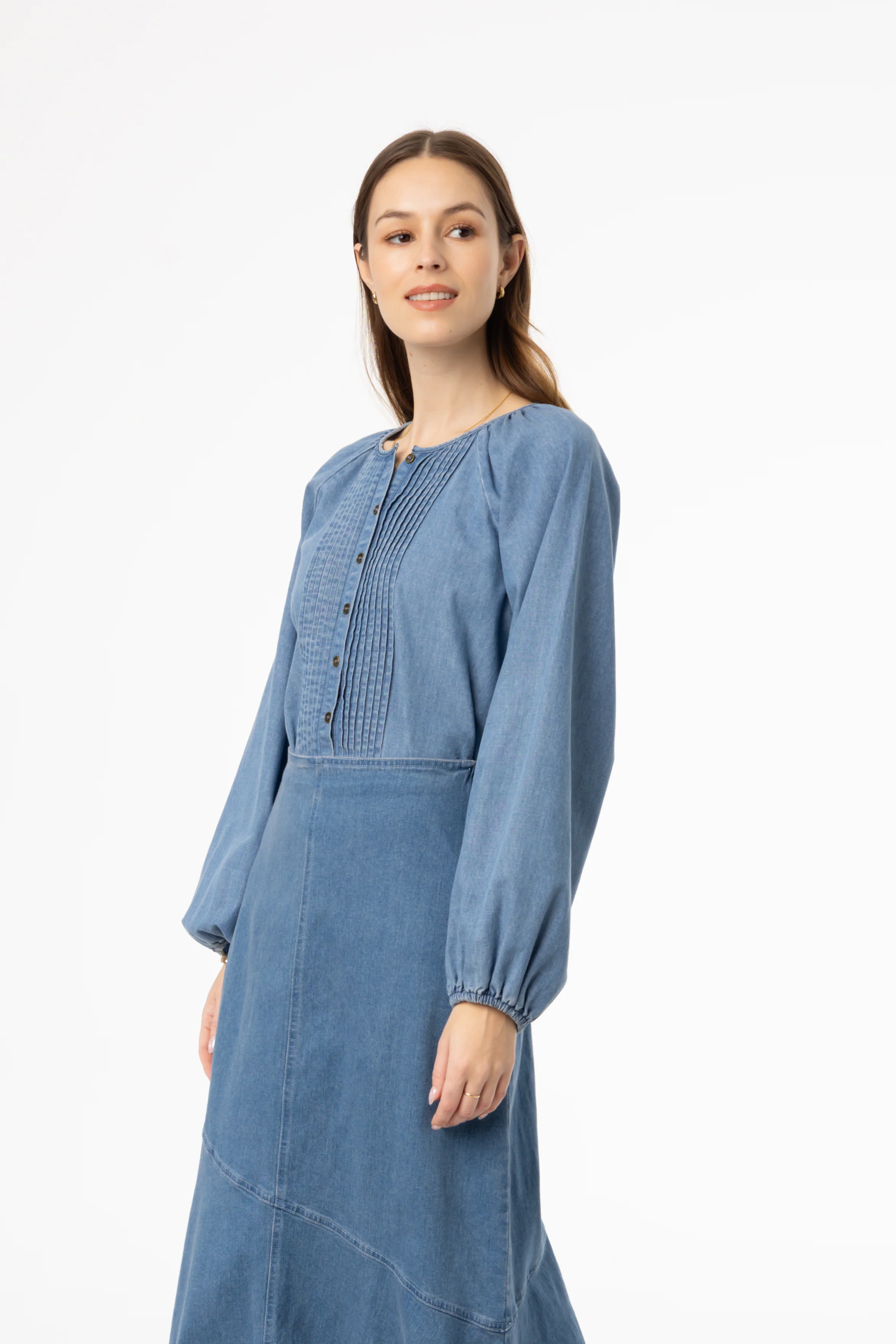 Blue Pintuck Denim Blouse - Image 2