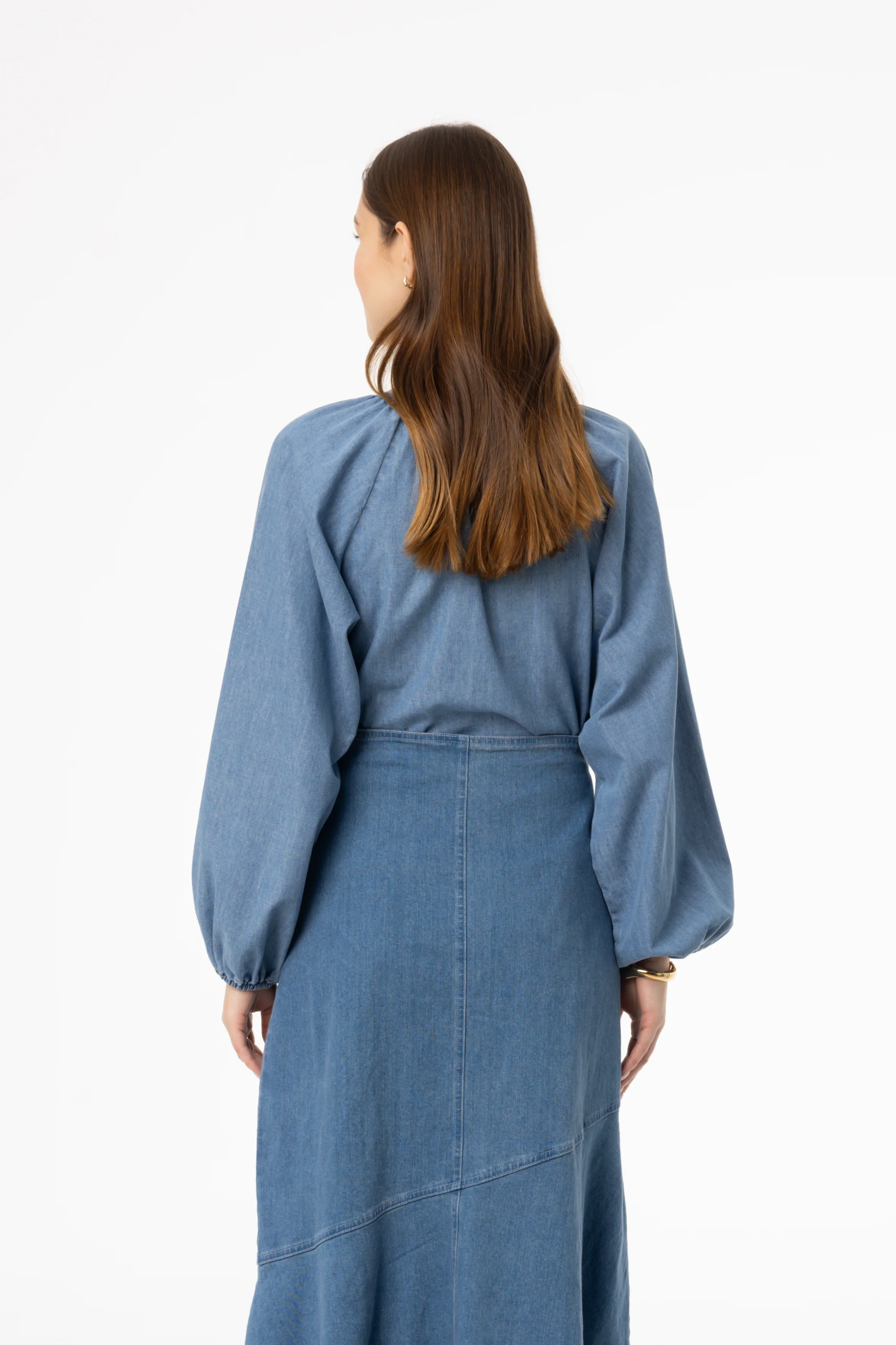 Blue Pintuck Denim Blouse - Image 3