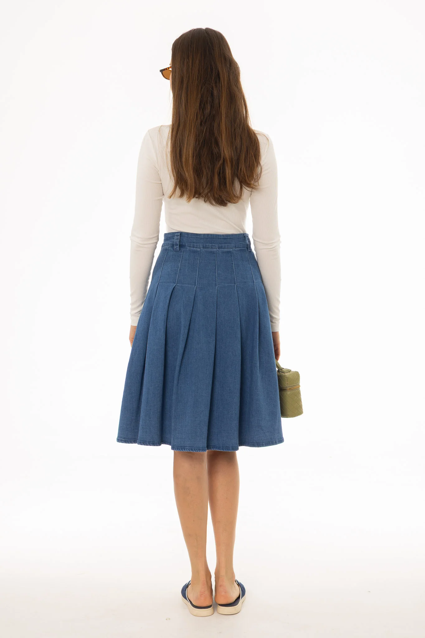 Blue Pleated Denim Skirt - Image 4