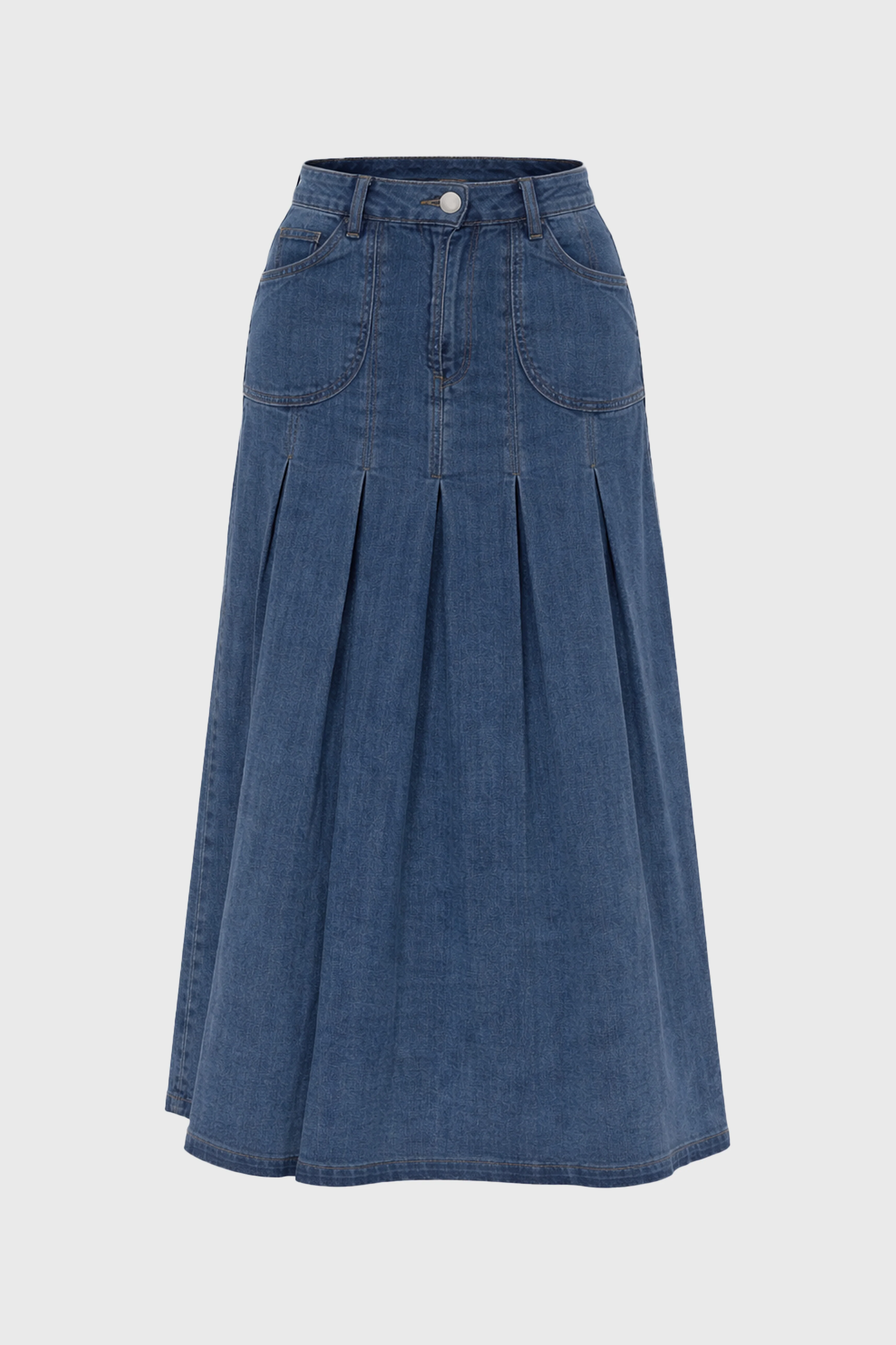 Blue Pocket Pleated Denim Skirt - Image 6