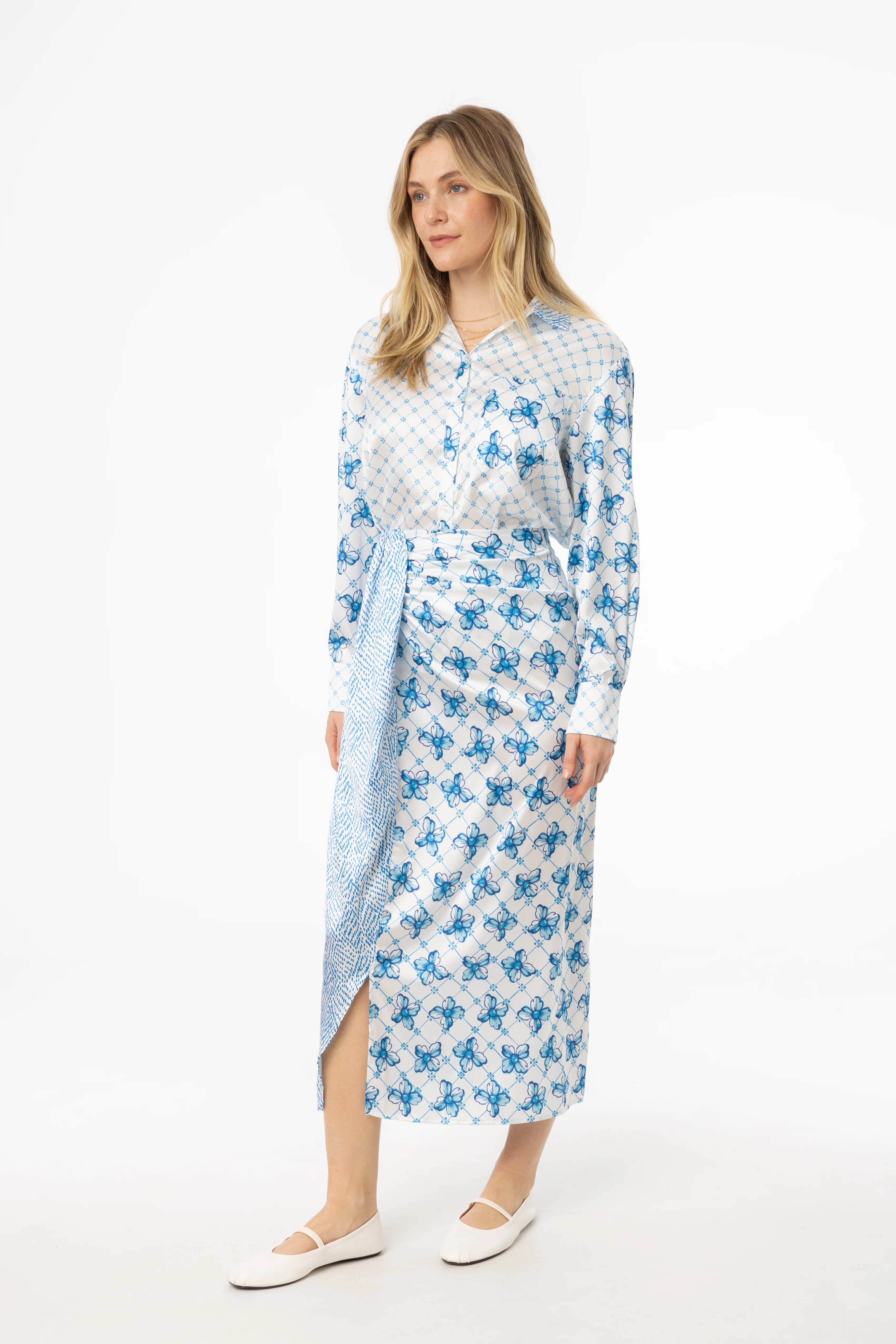 Blue Printed Draped Skirt - Image 2
