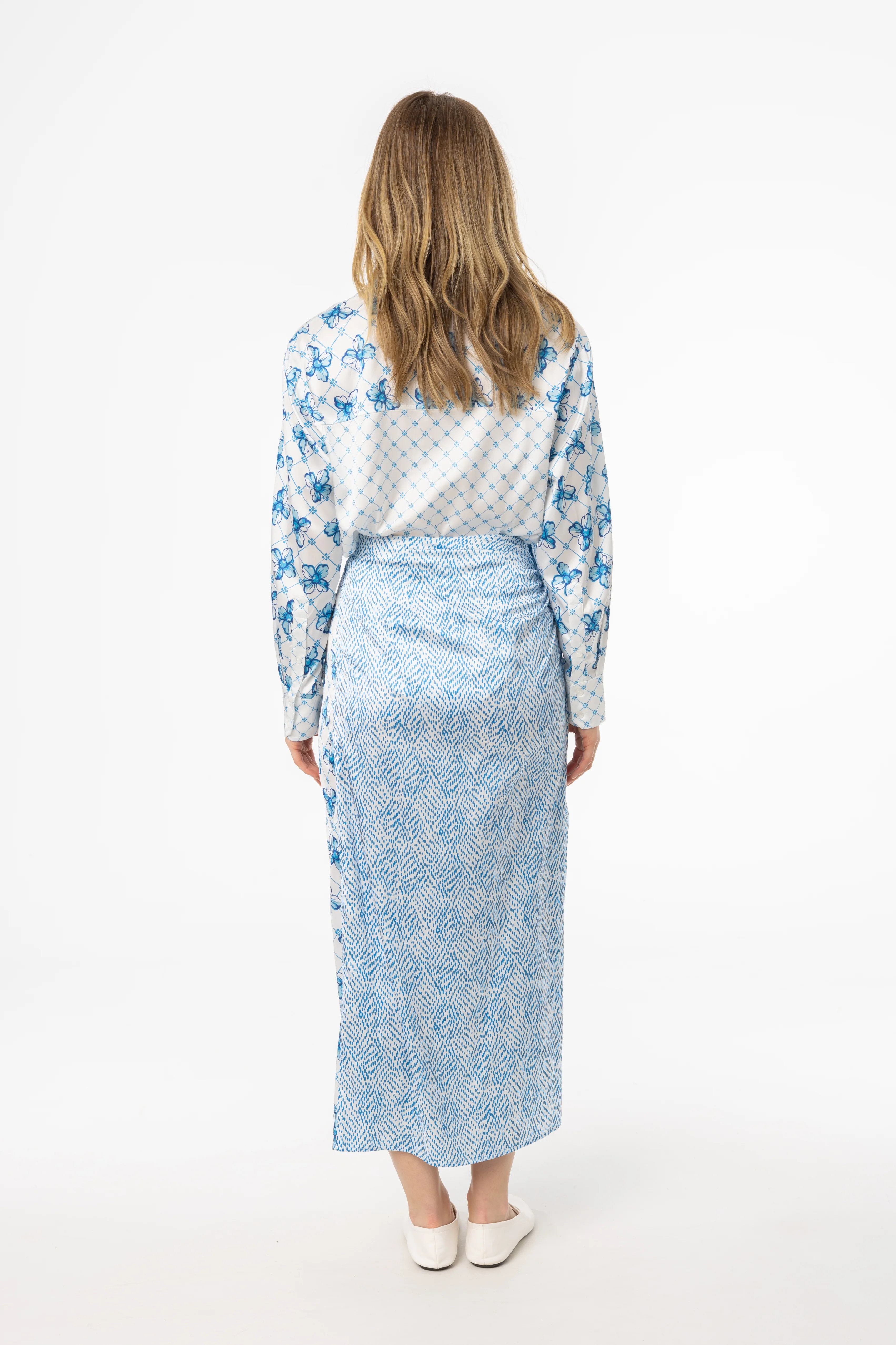 Blue Printed Draped Skirt - Image 3