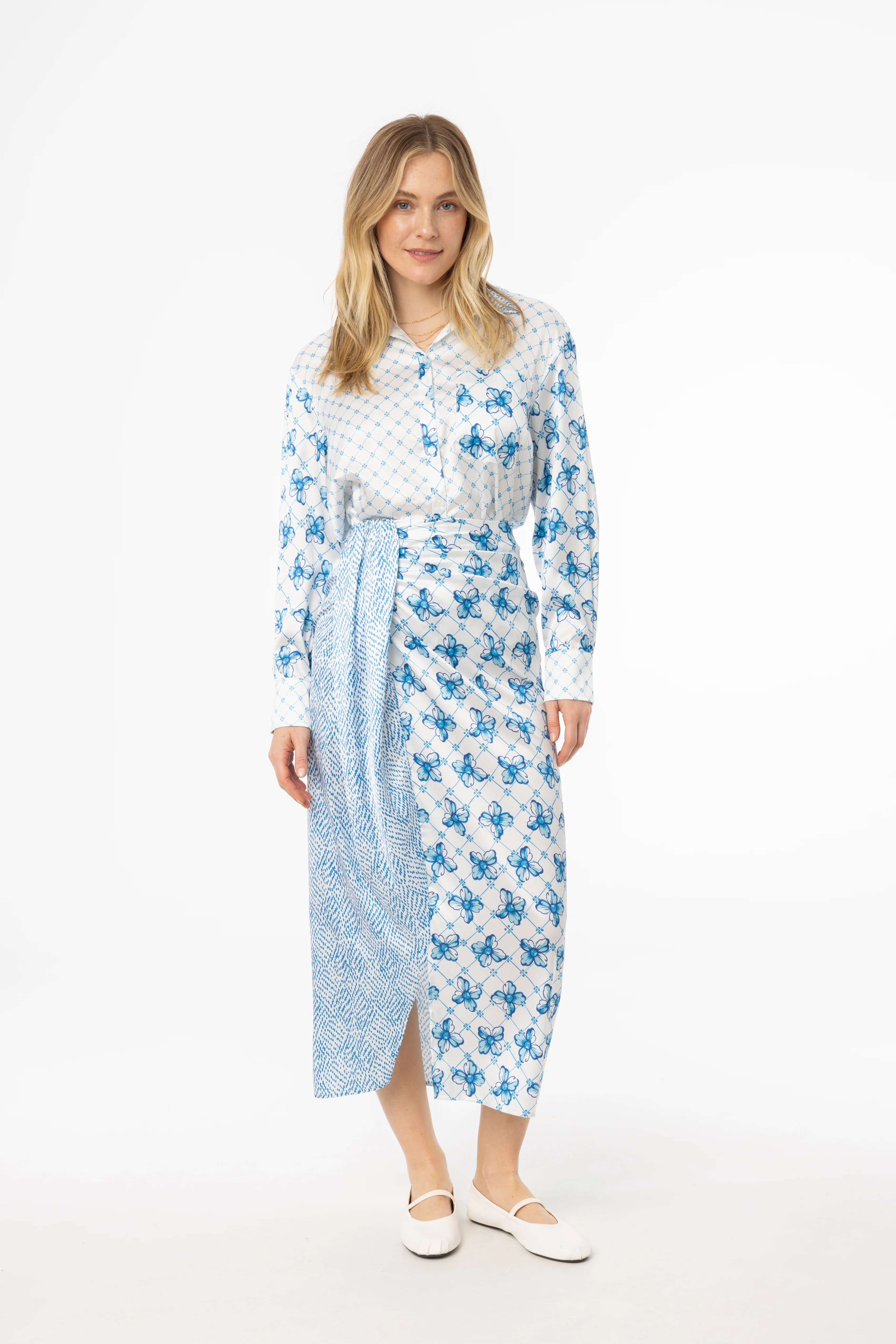Blue Printed Draped Skirt - Image 4