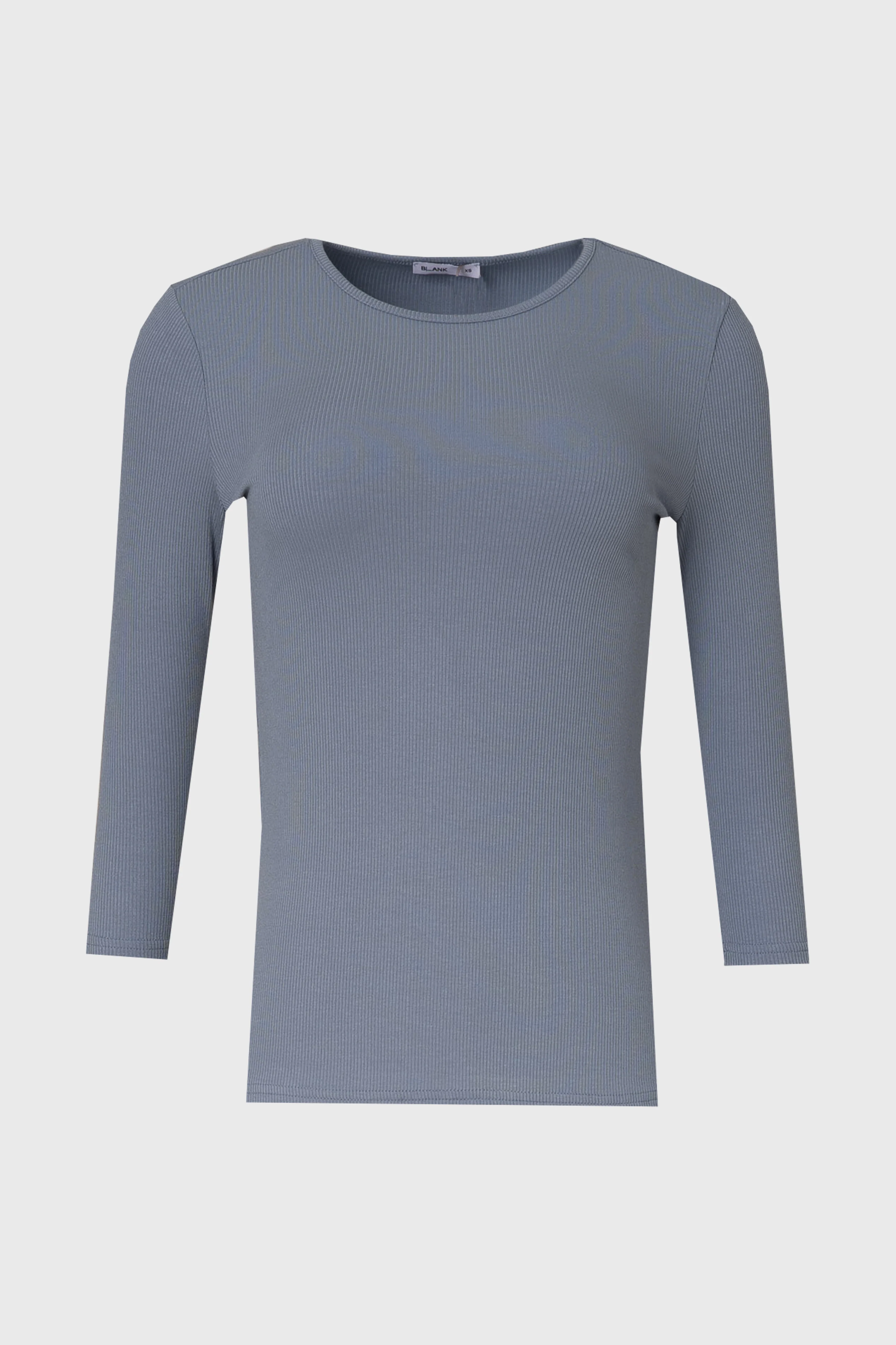 Blue Ribbed Round Neck 3/4 Sleeve T-Shirt - Image 6