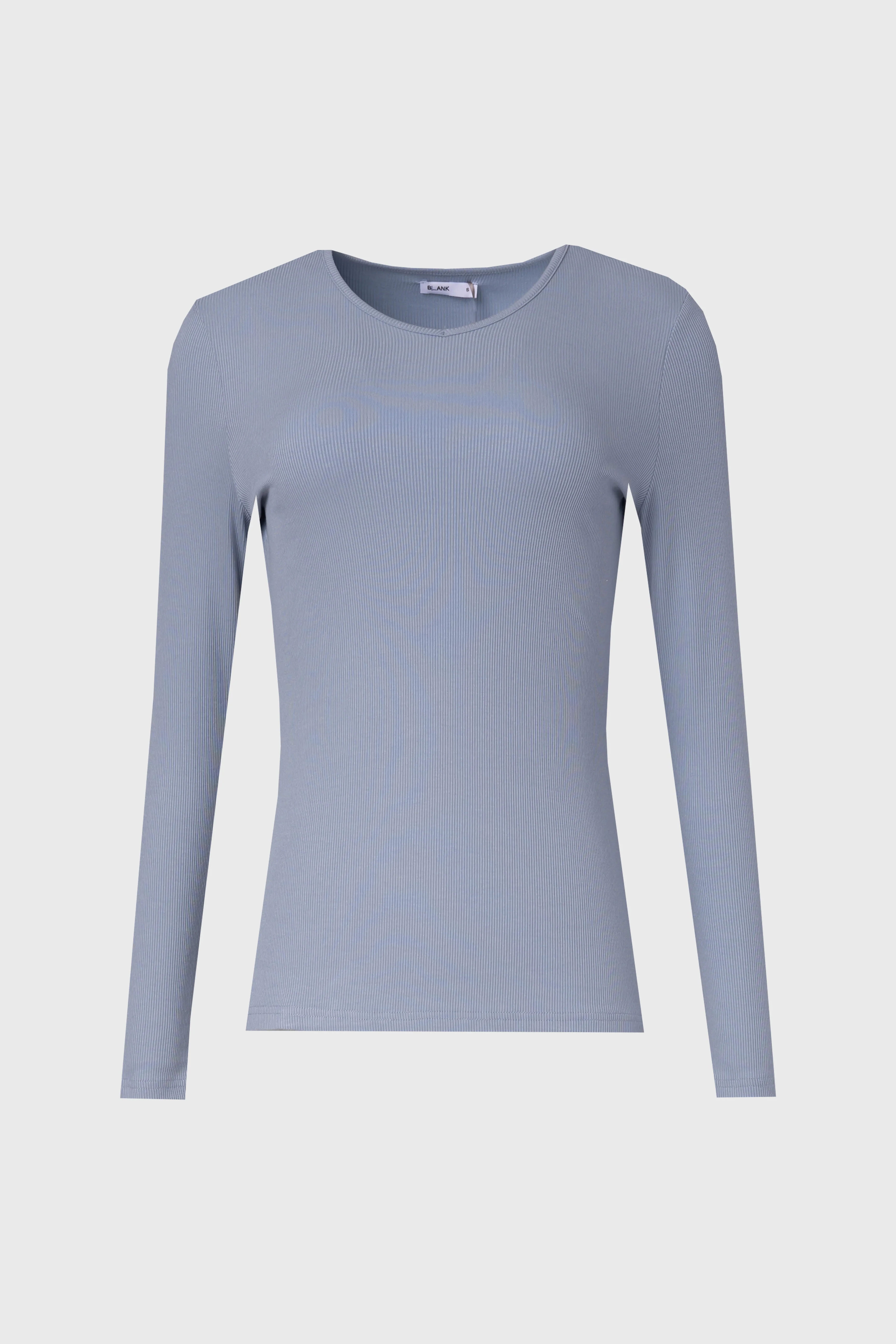 Blue Ribbed V Neck Long Sleeve T-Shirt - Image 5