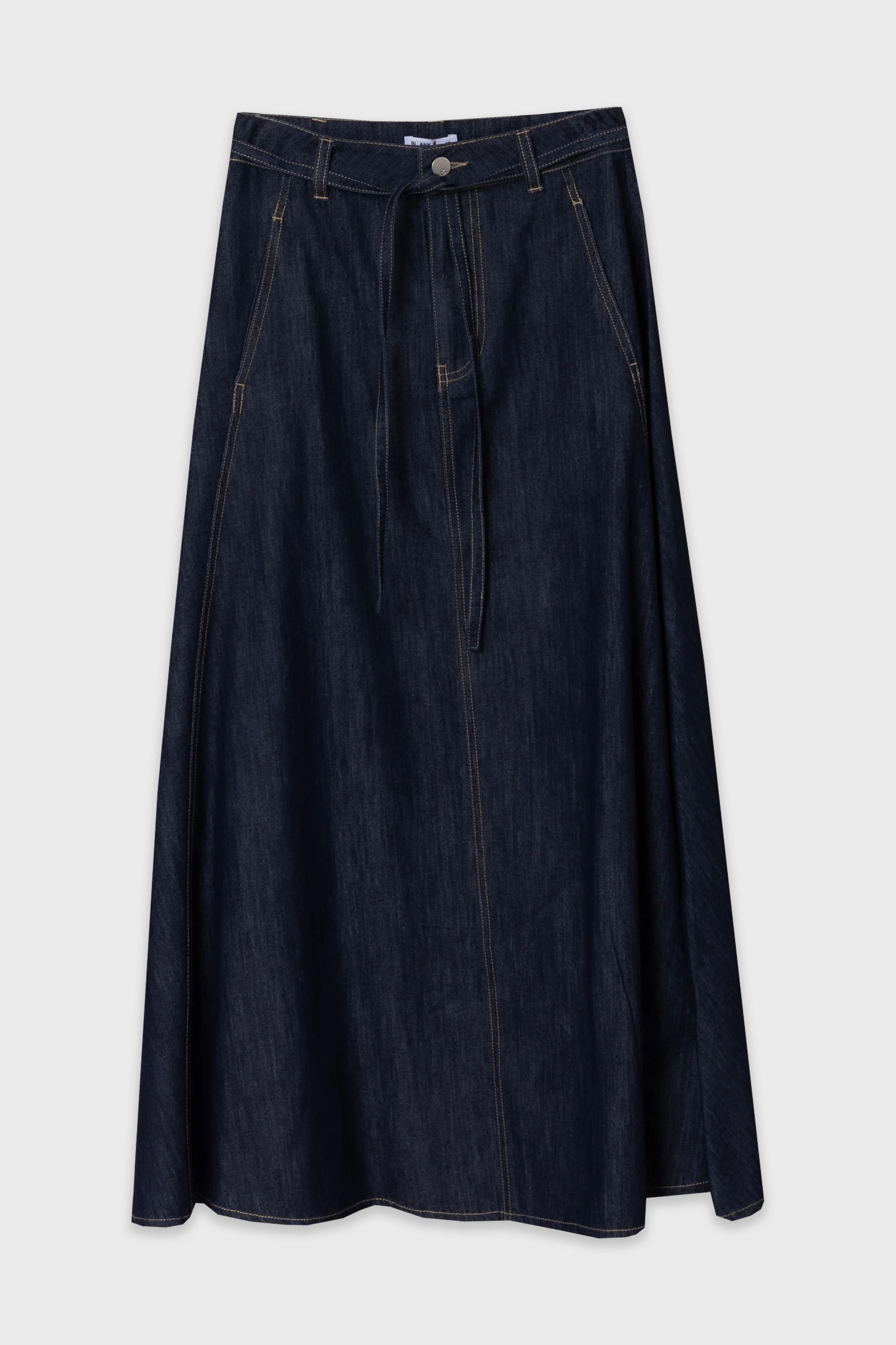 Blue Stitched Denim Flare Maxi Skirt - Image 6