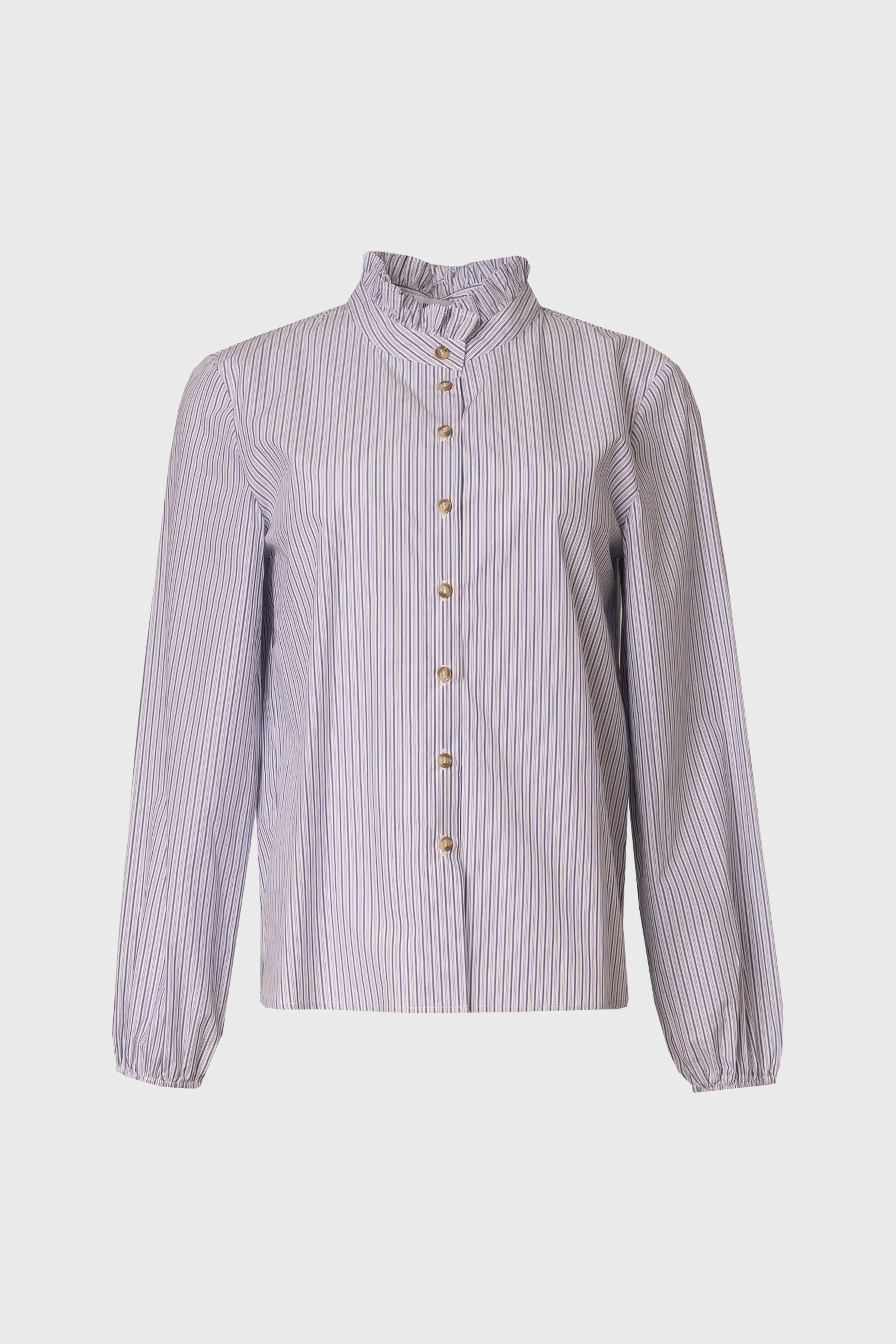 Blue Stripe Ruffle Collar Blouse - Image 6