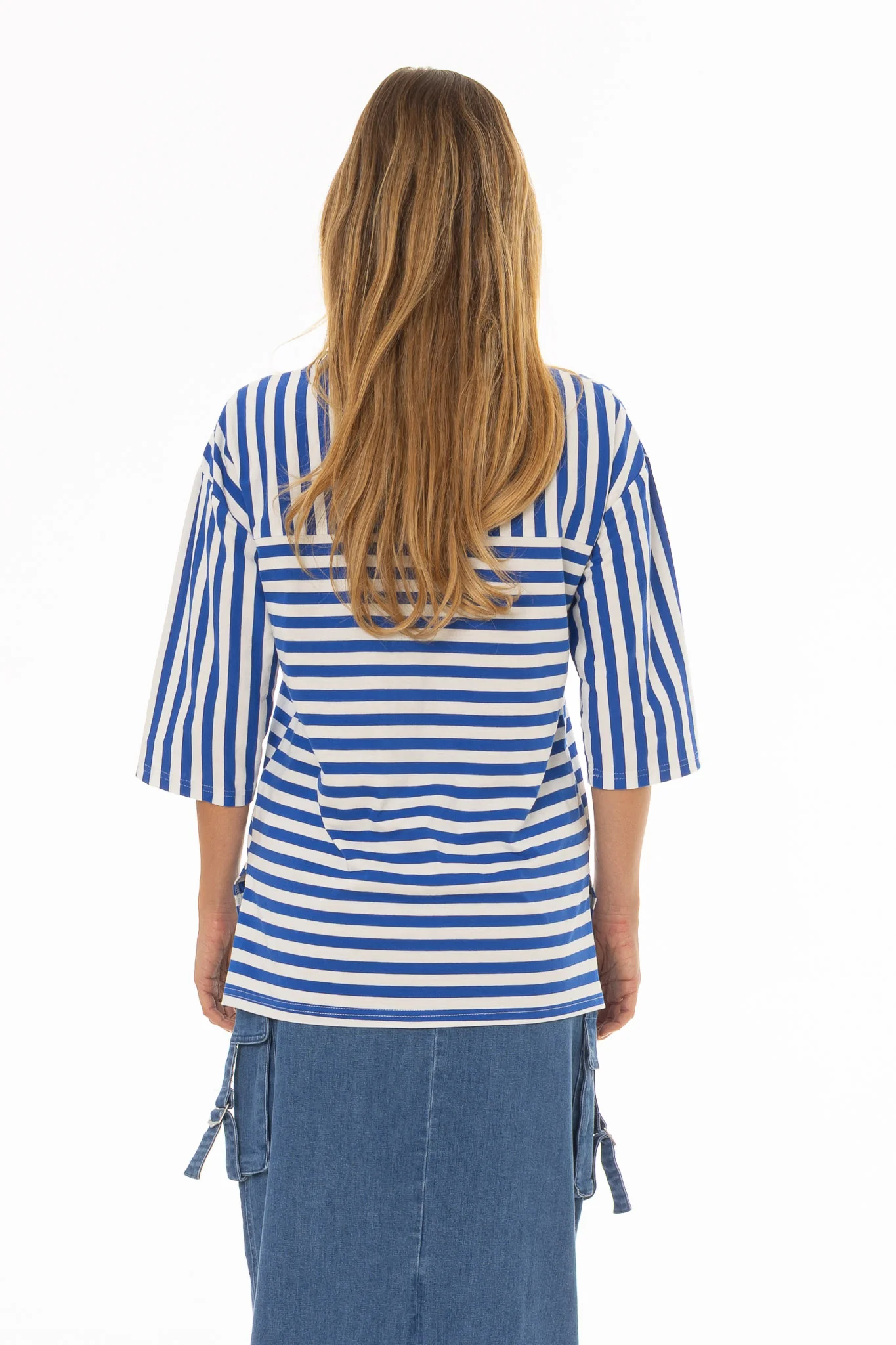 Blue Striped Contrast T-Shirt - Image 4