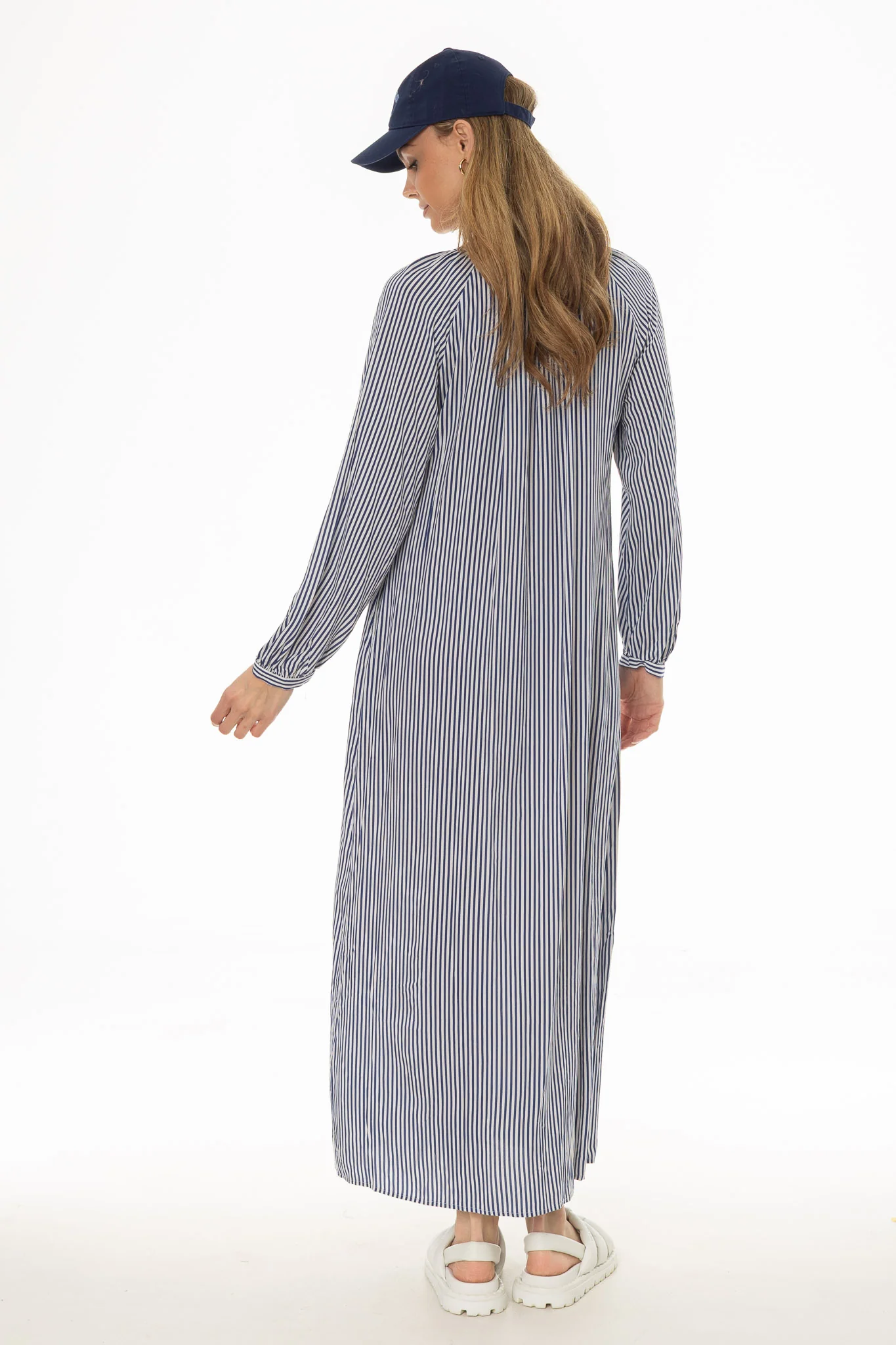 Blue Striped Cotton Maxi Dress - Image 4