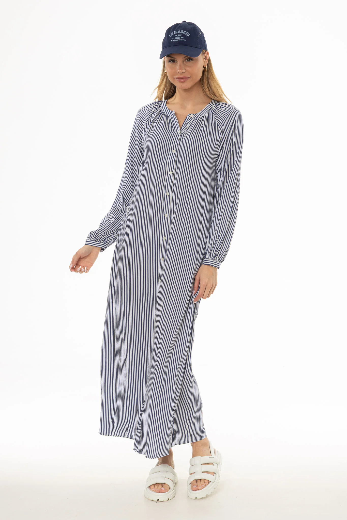 Blue Striped Cotton Maxi Dress - Image 5