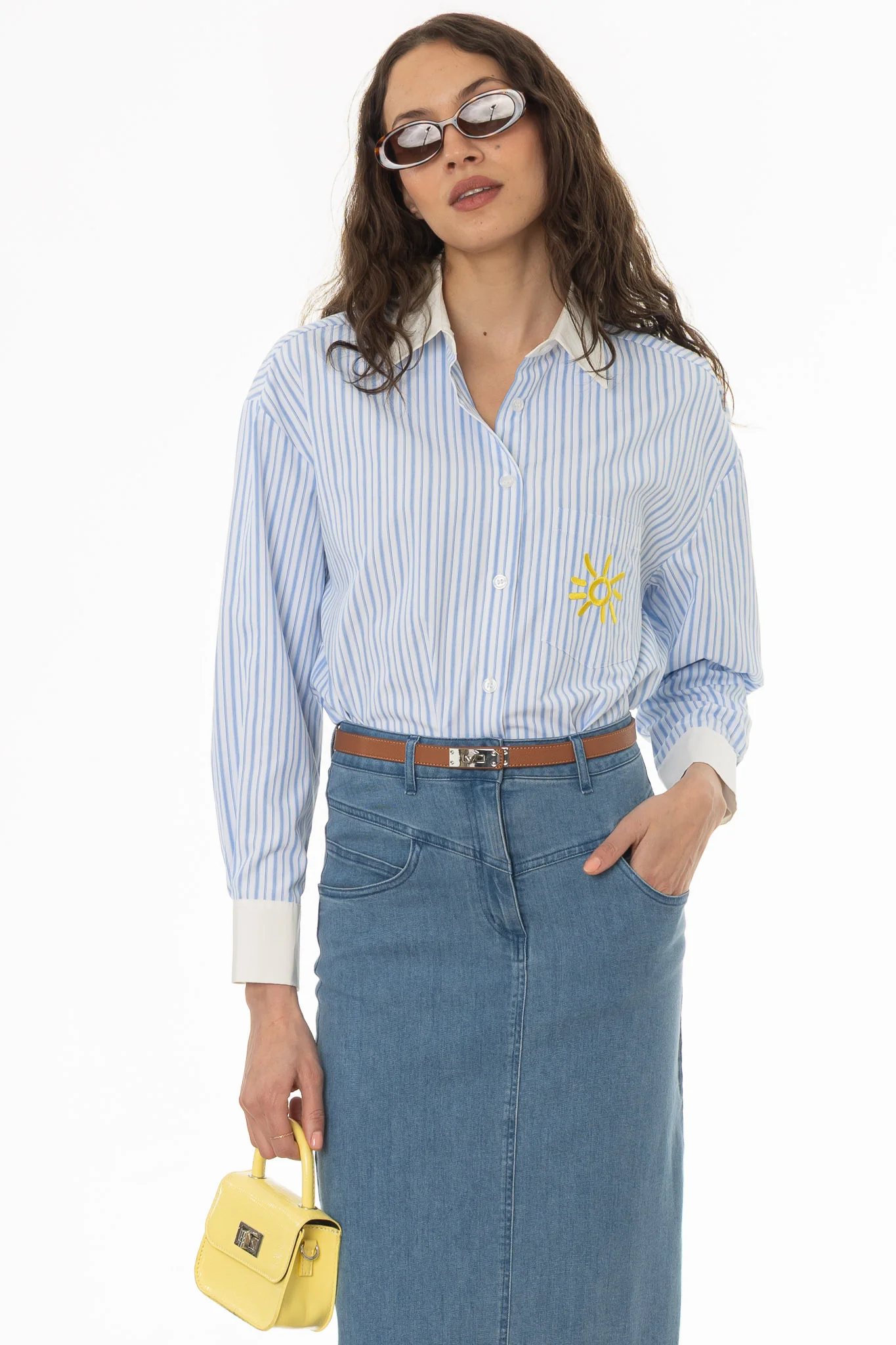 Blue Striped Embroidered Blouse - Image 3