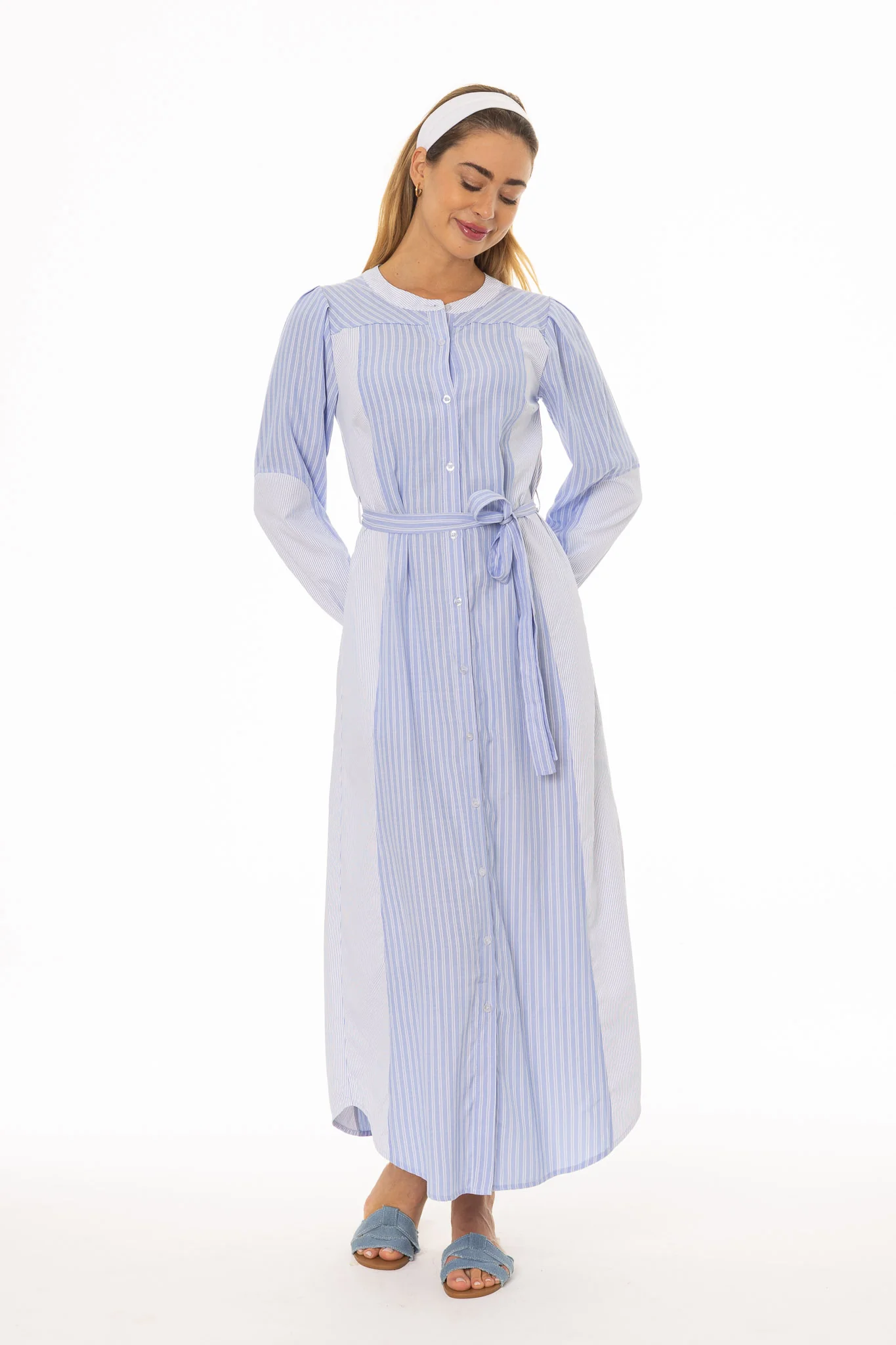 Blue Striped Pocket Shirt Dress