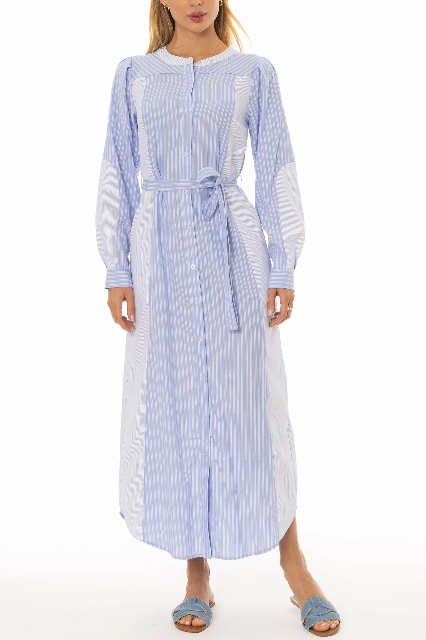 Blue Striped Pocket Shirt Dress - Image 2