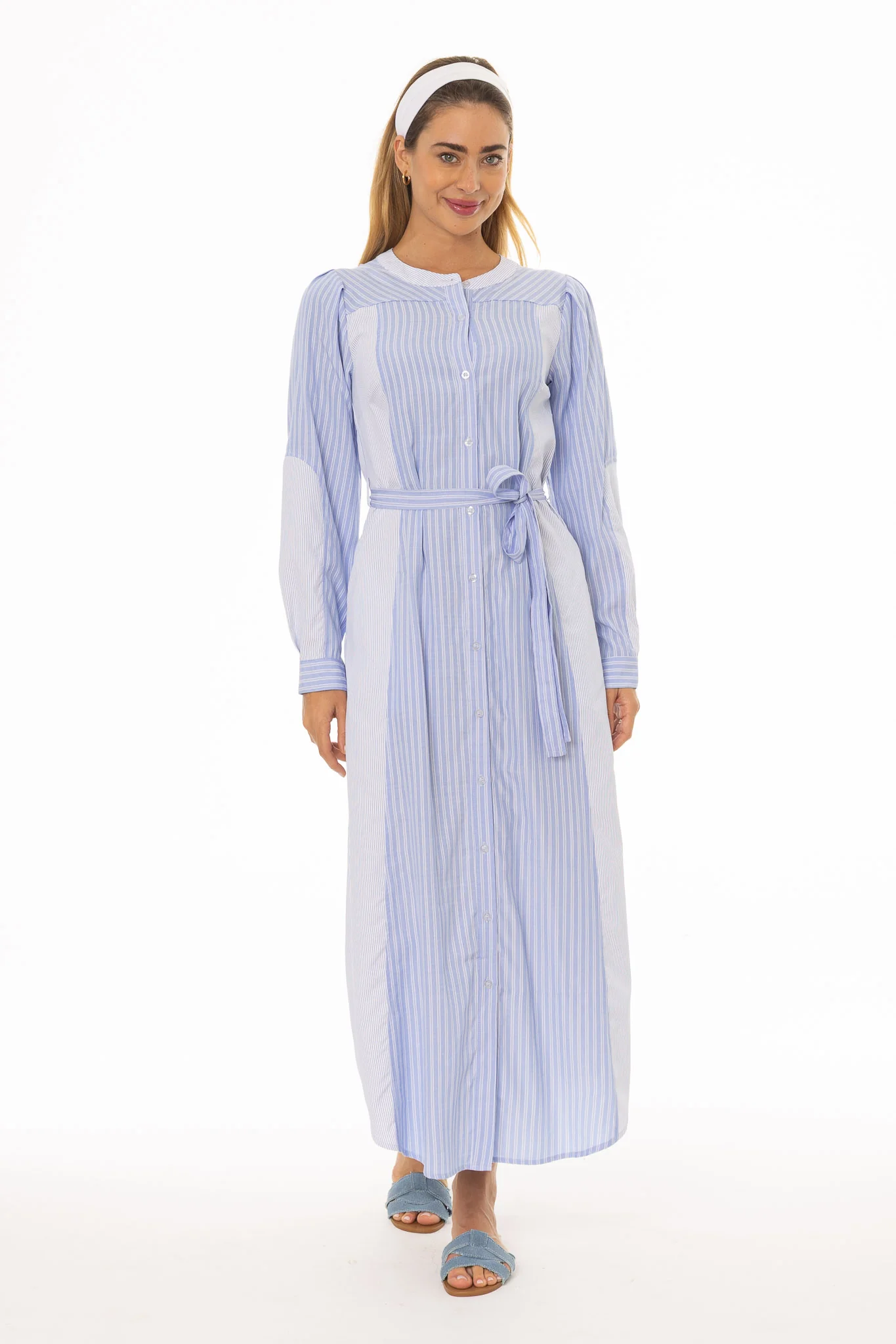 Blue Striped Pocket Shirt Dress - Image 3